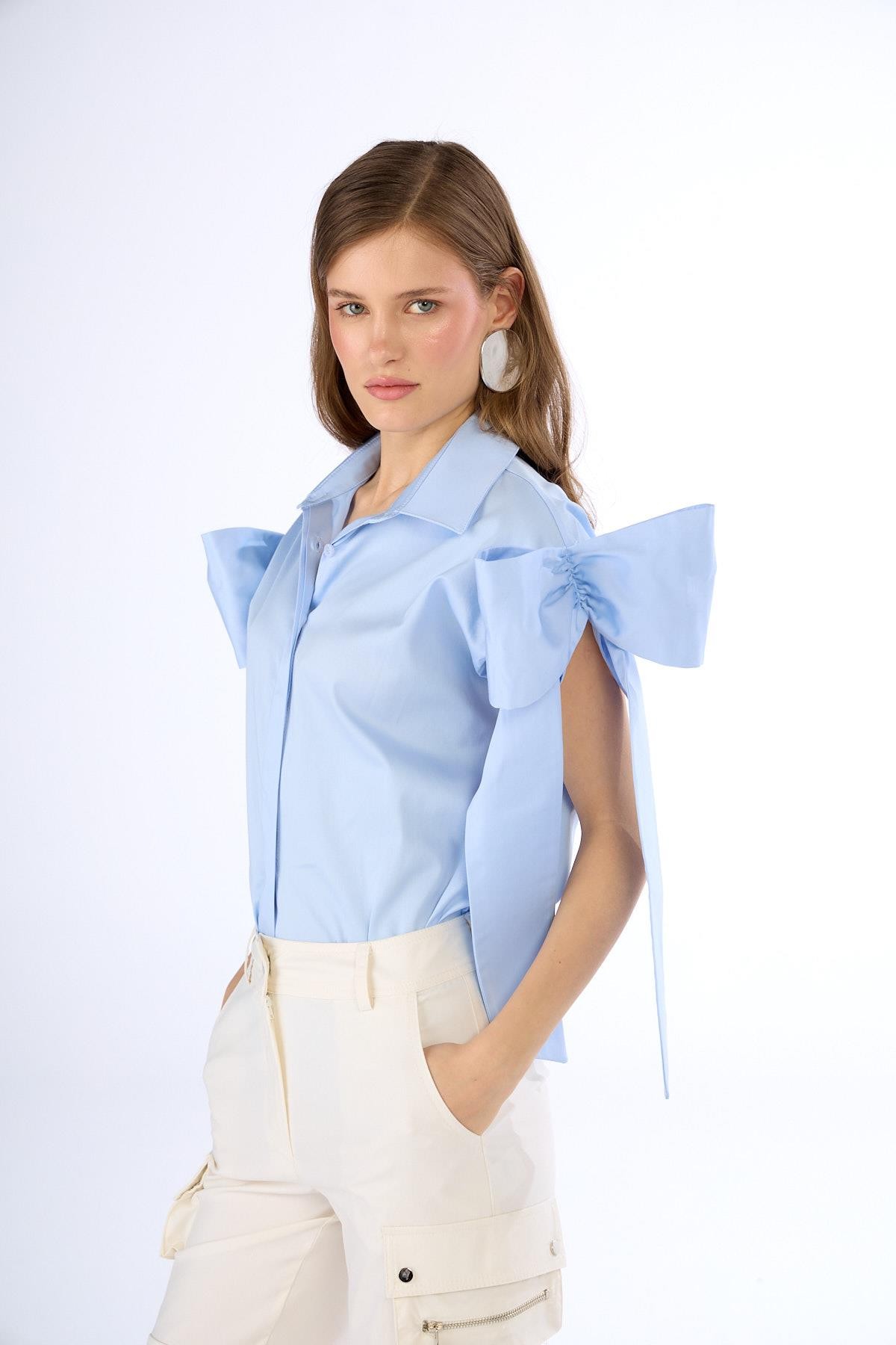 Ribbon Chic 100% Koton Gömlek Mavi