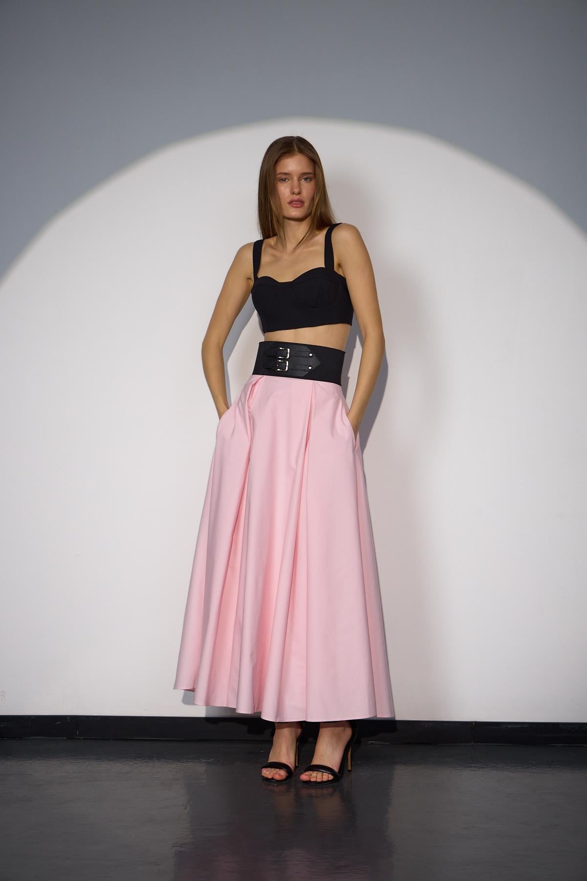 Sophisticated Corsage Elegance Maxi Boy Etek Pembe
