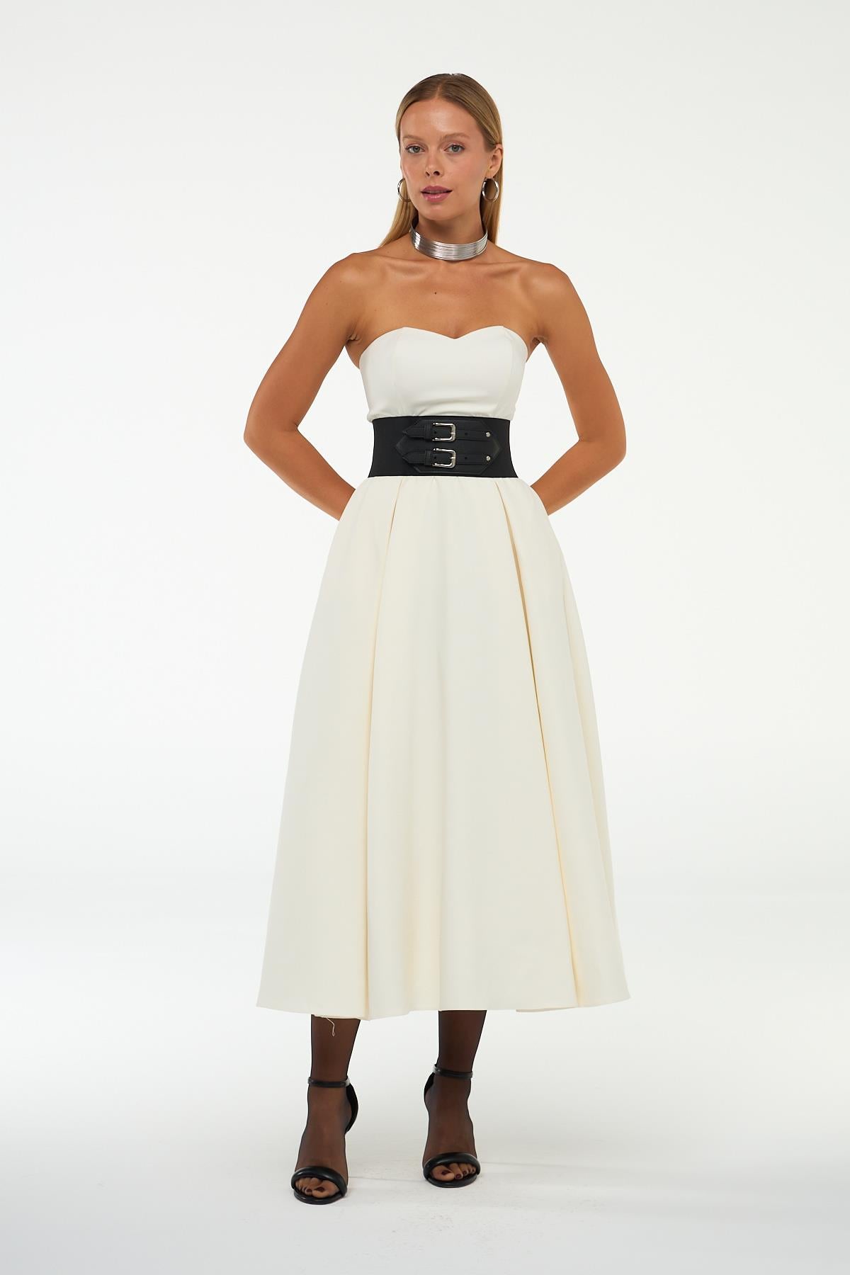 Sophisticated Corsage Elegance Maxi Boy Elbise Ekru