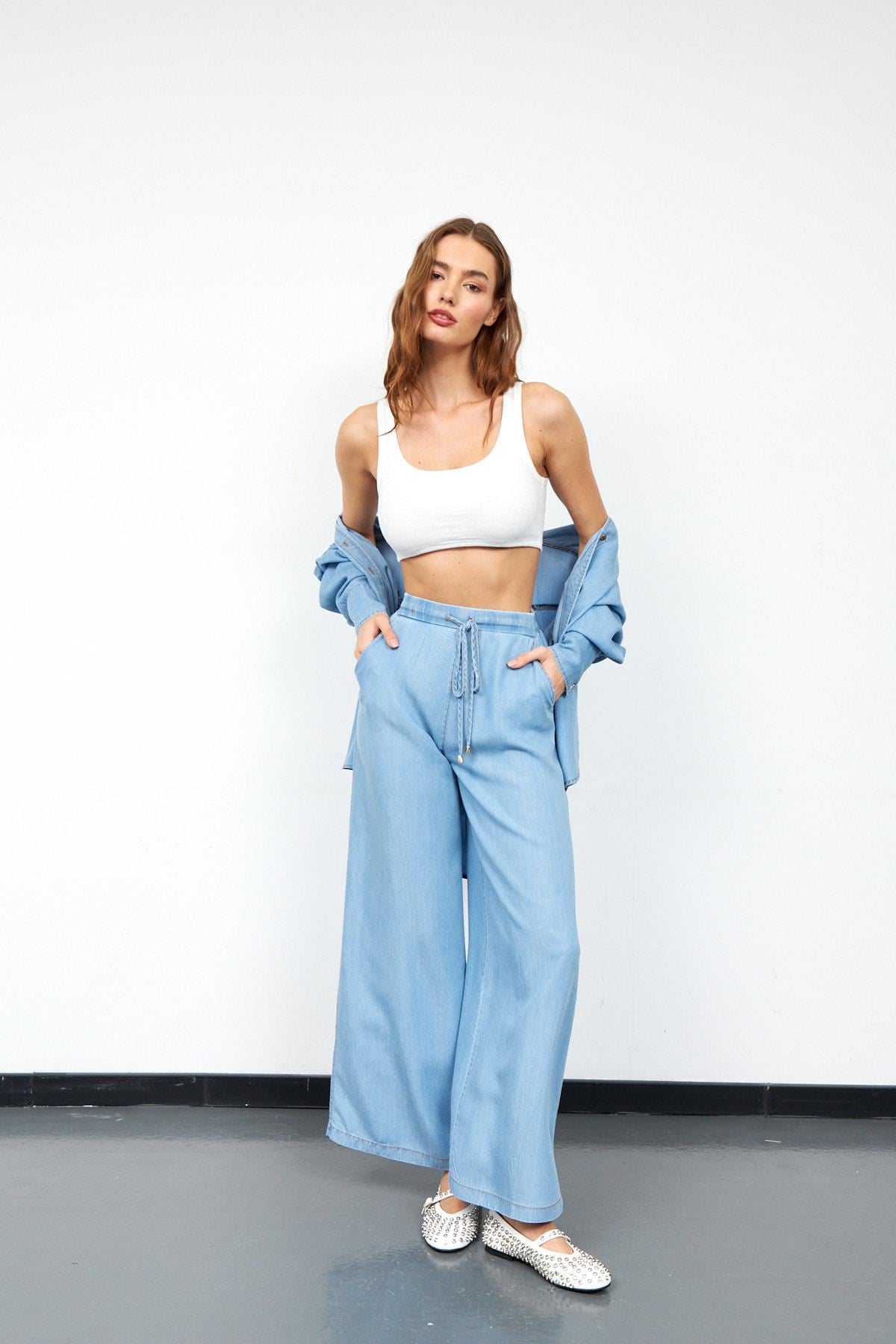TENCEL FERACE PANTOLON LİGHT BLUE