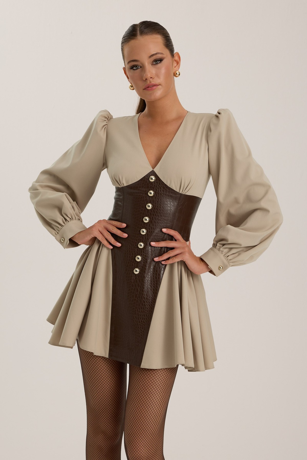 The Iconette Mini Dress Beige