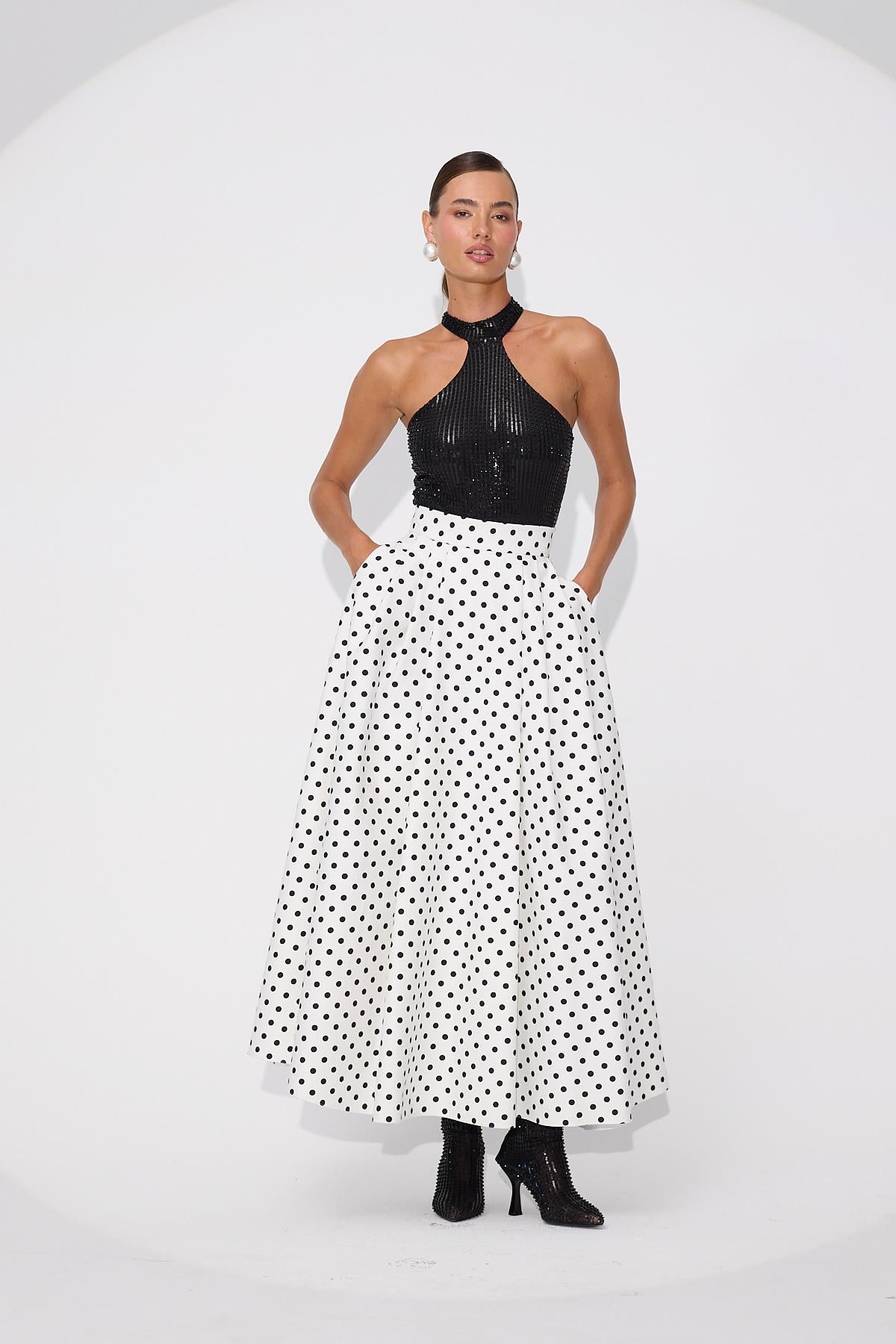 The Moonlight Dots Skirt White-Black Polka Dot