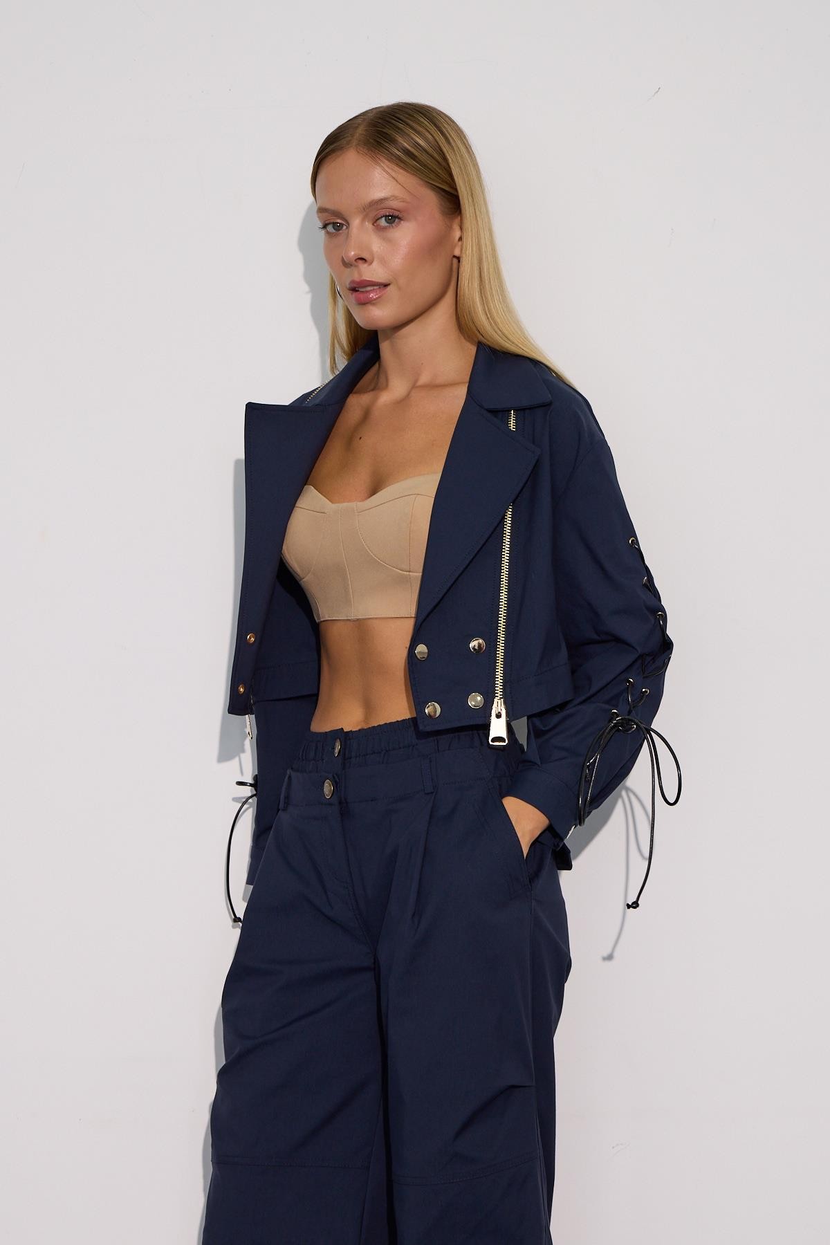 Urban Luxe Oversize Crop Ceket Lacivert