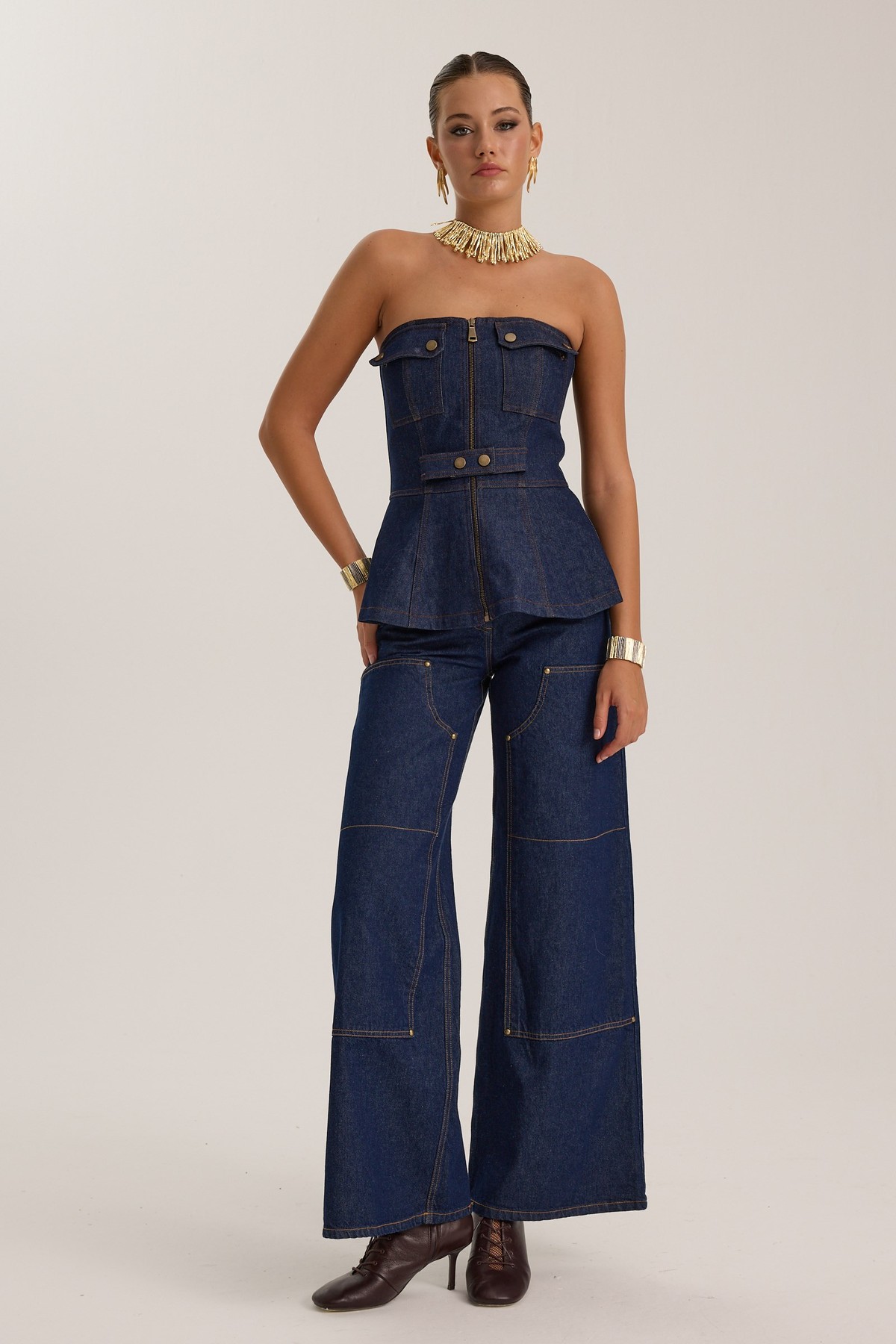 Western Chic Denim Pants DARK BLUE