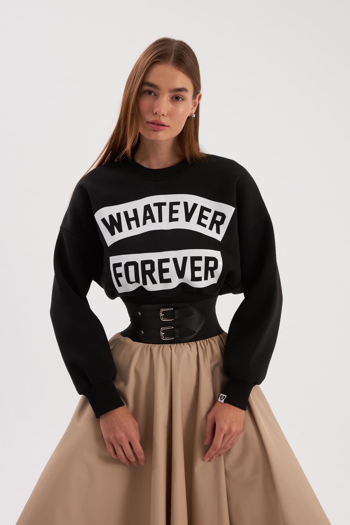 What ever Sloganlı Sweatshirt Siyah