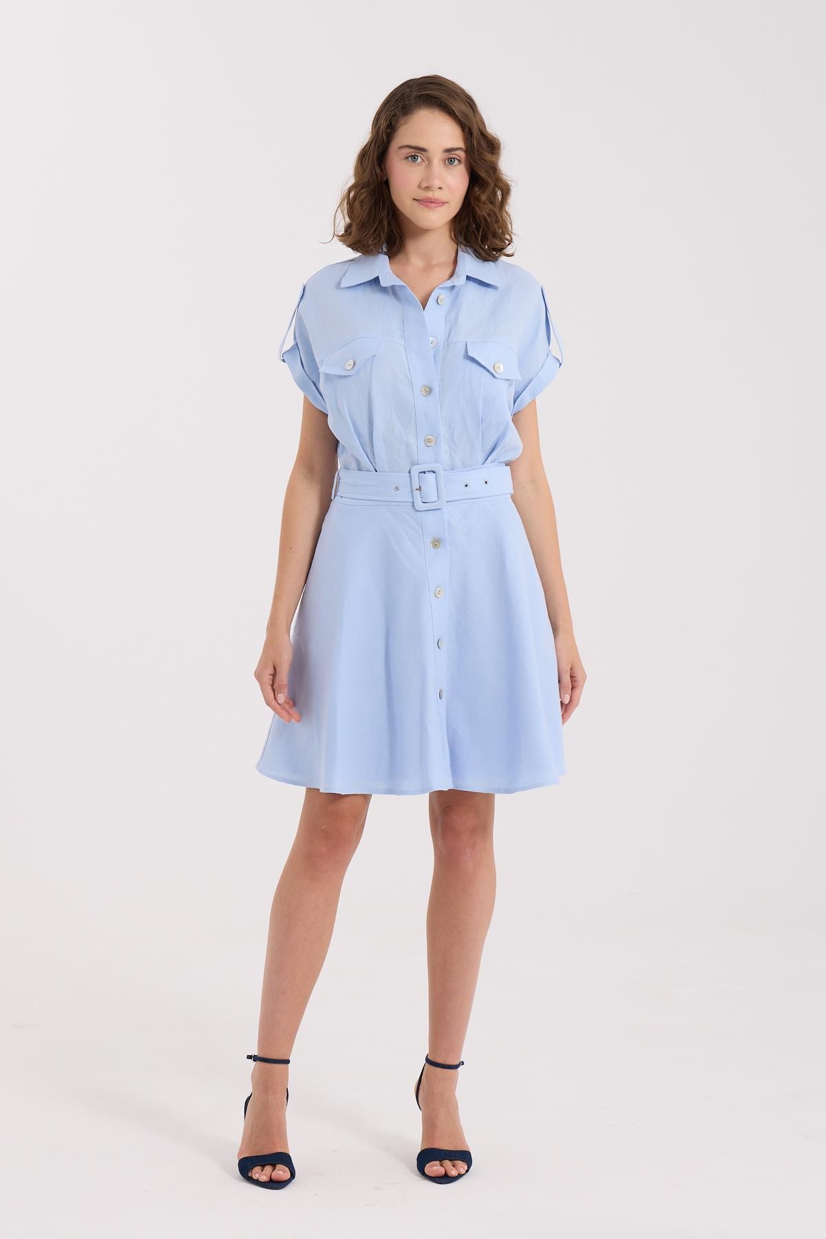 100% Keten Melissa Elbise Bebe Mavi