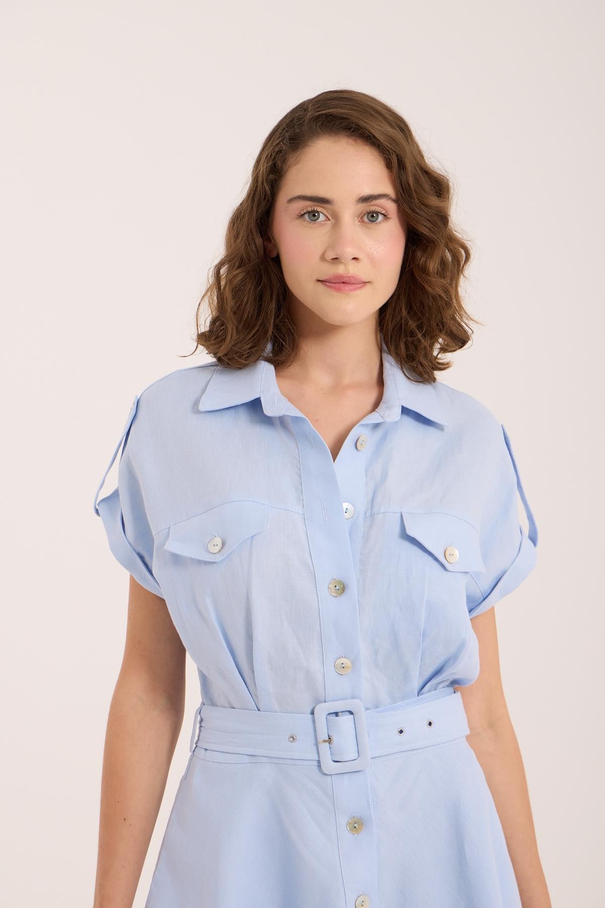 100% Keten Melissa Elbise Bebe Mavi