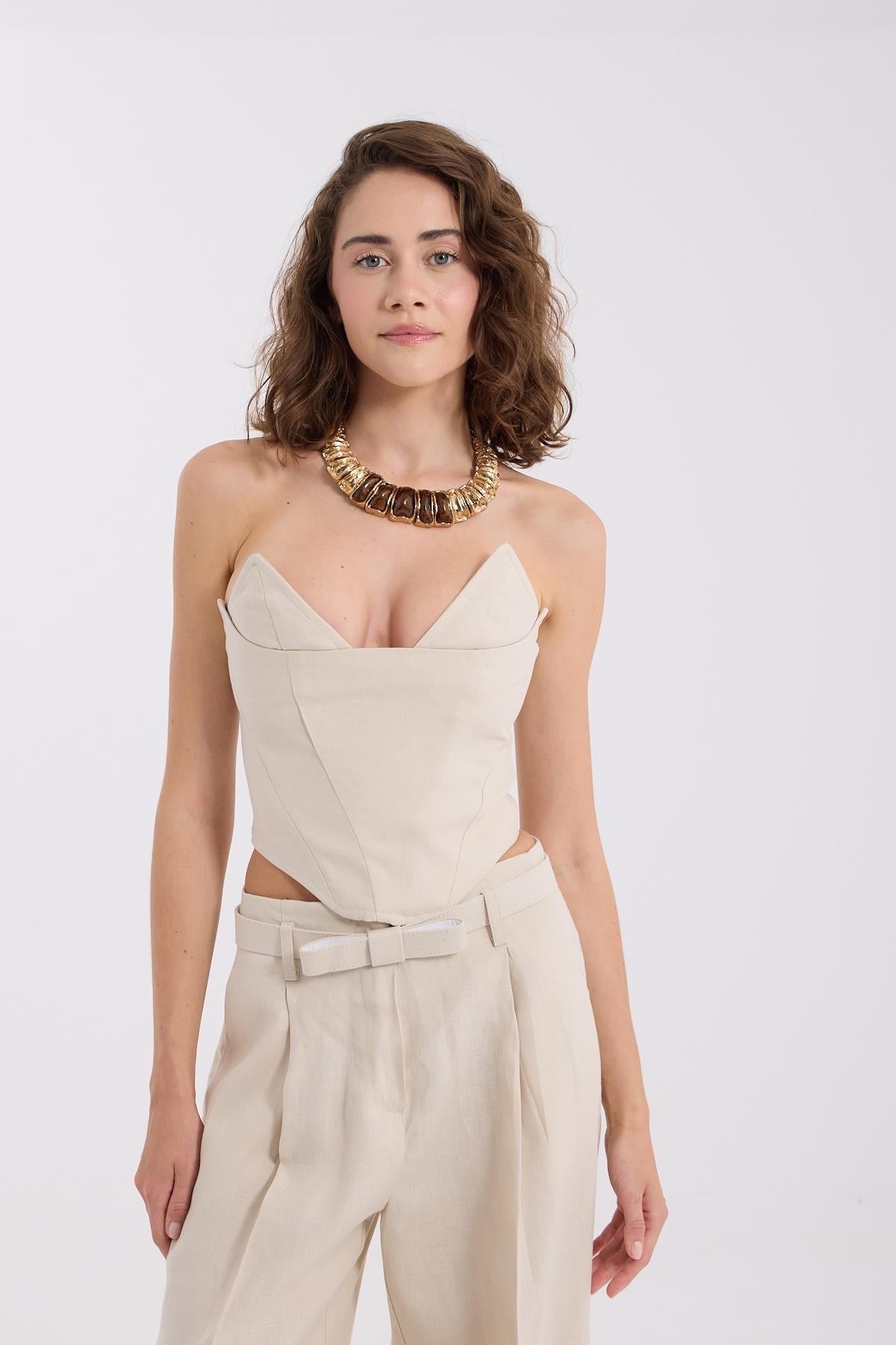%100 Linen Icon Bustier Beige