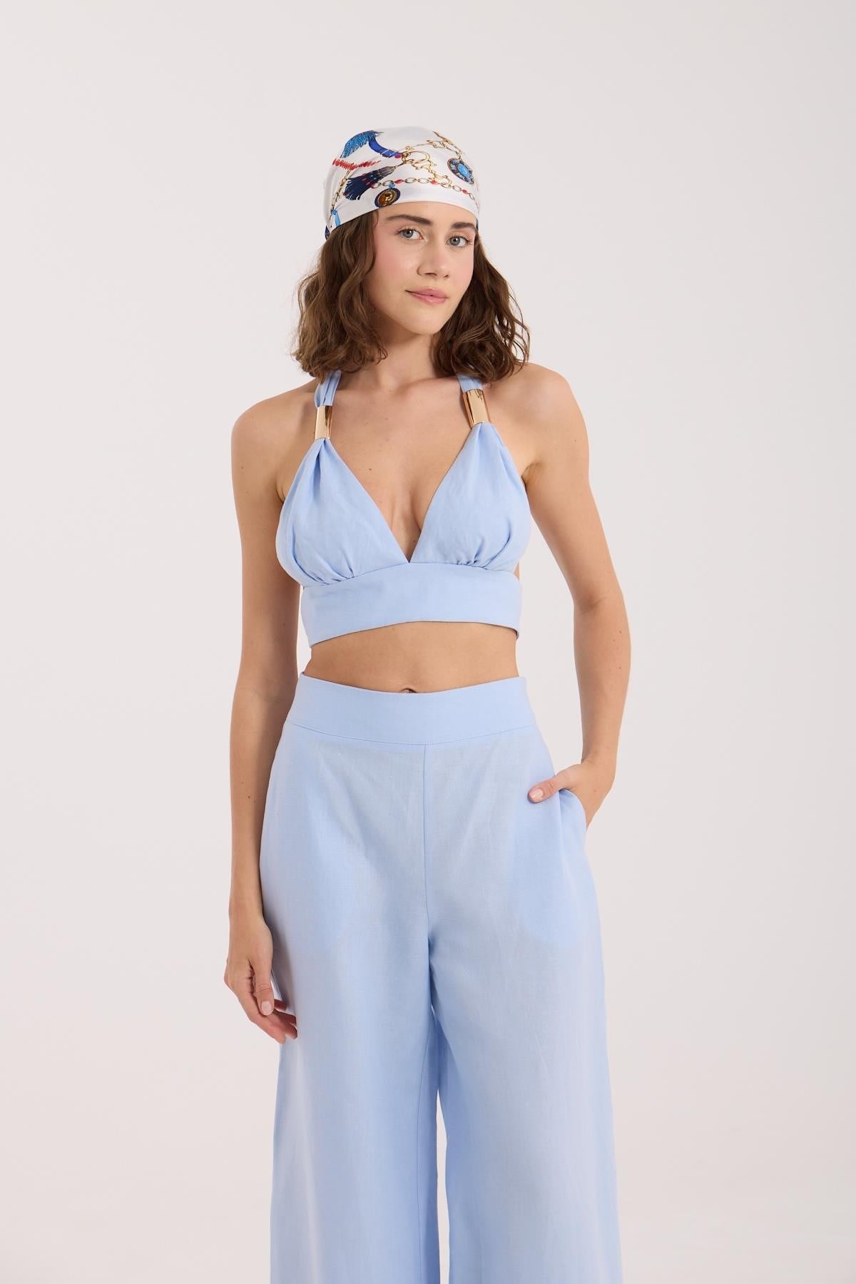 %100 Linen Sarah Bustier Baby Blue