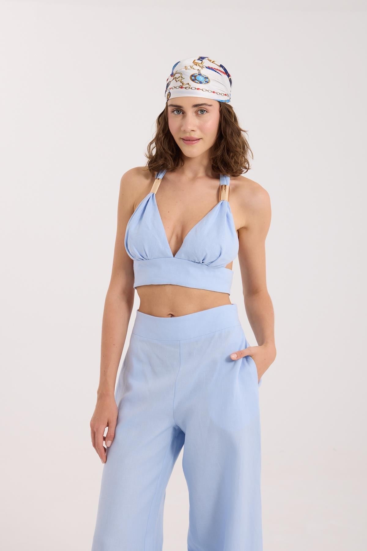 %100 Linen Sarah Bustier Baby Blue