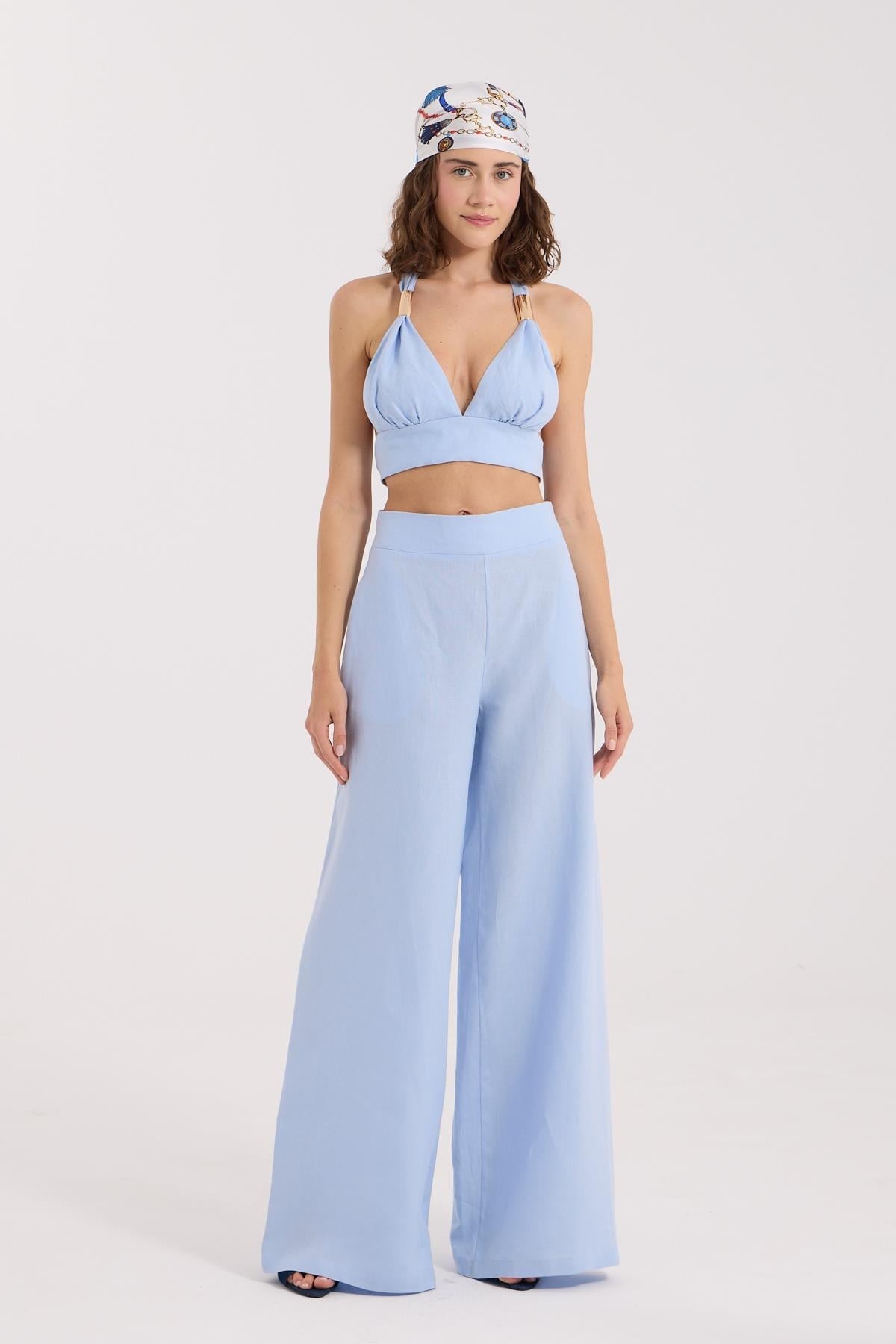 %100 Linen Sarah Bustier Baby Blue