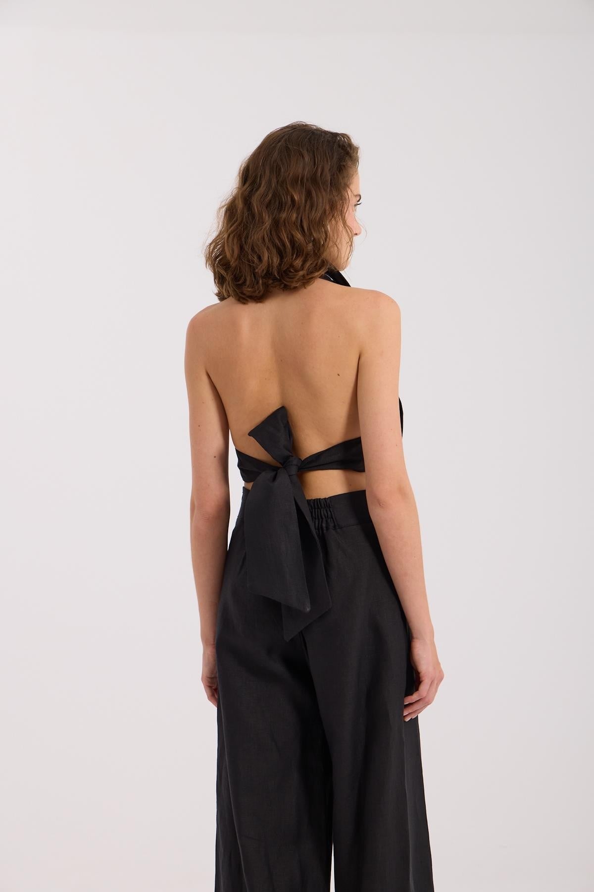 %100 Linen Sarah Bustier Black