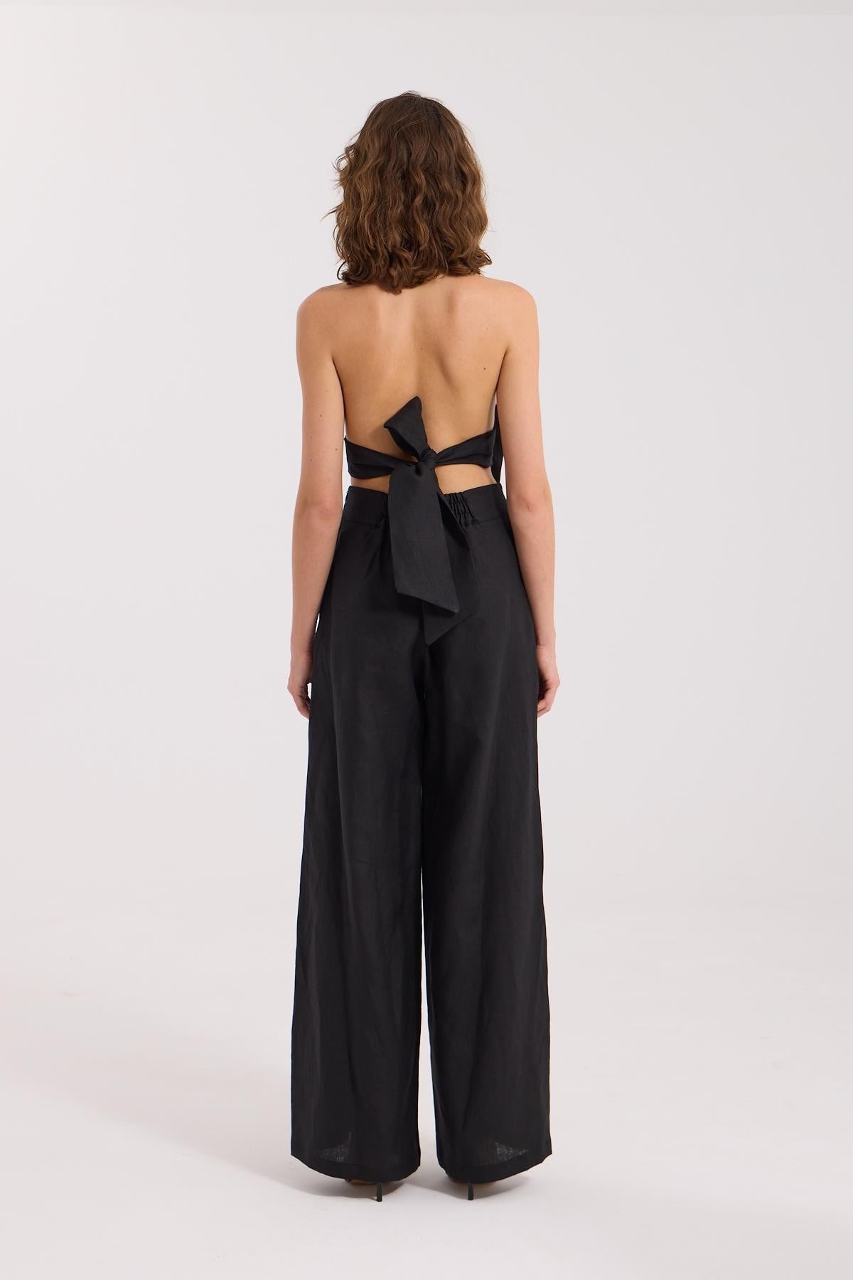 %100 Linen Sarah Bustier Black