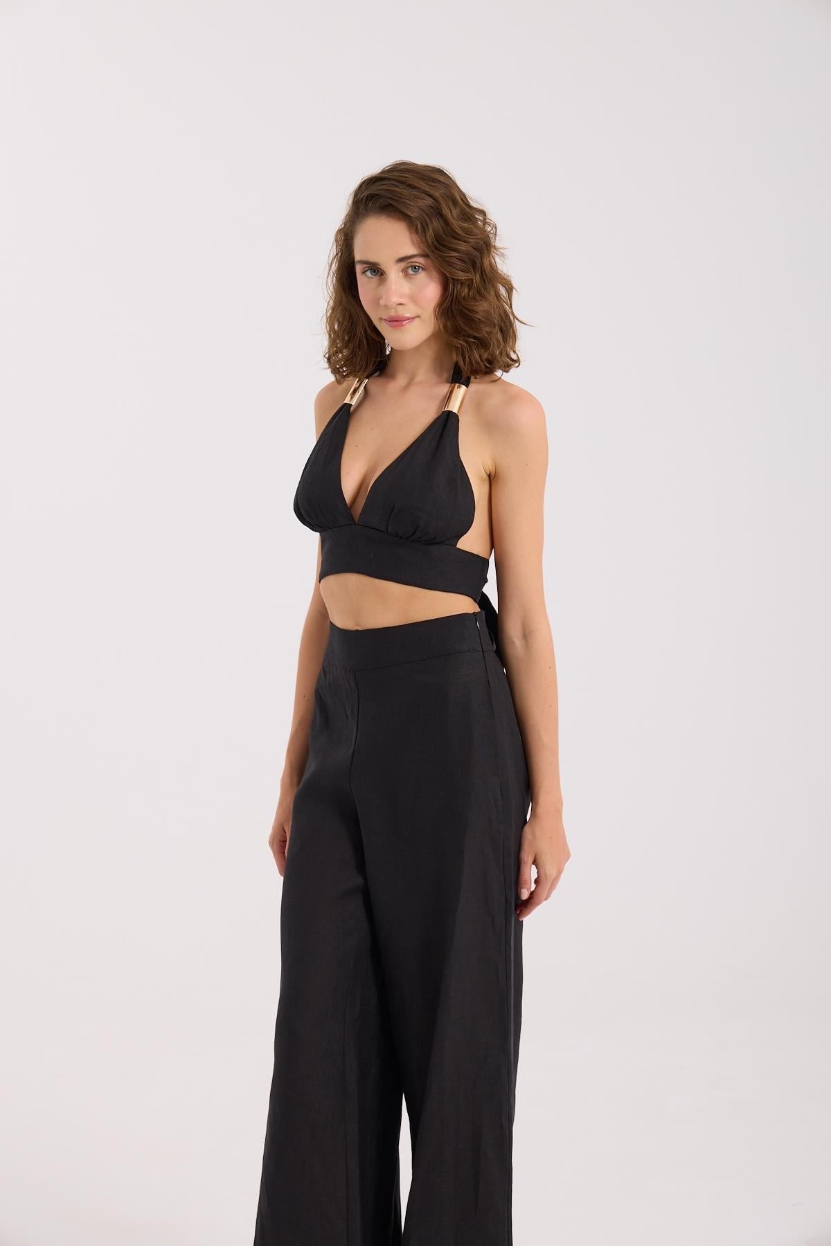 %100 Linen Sarah Bustier Black