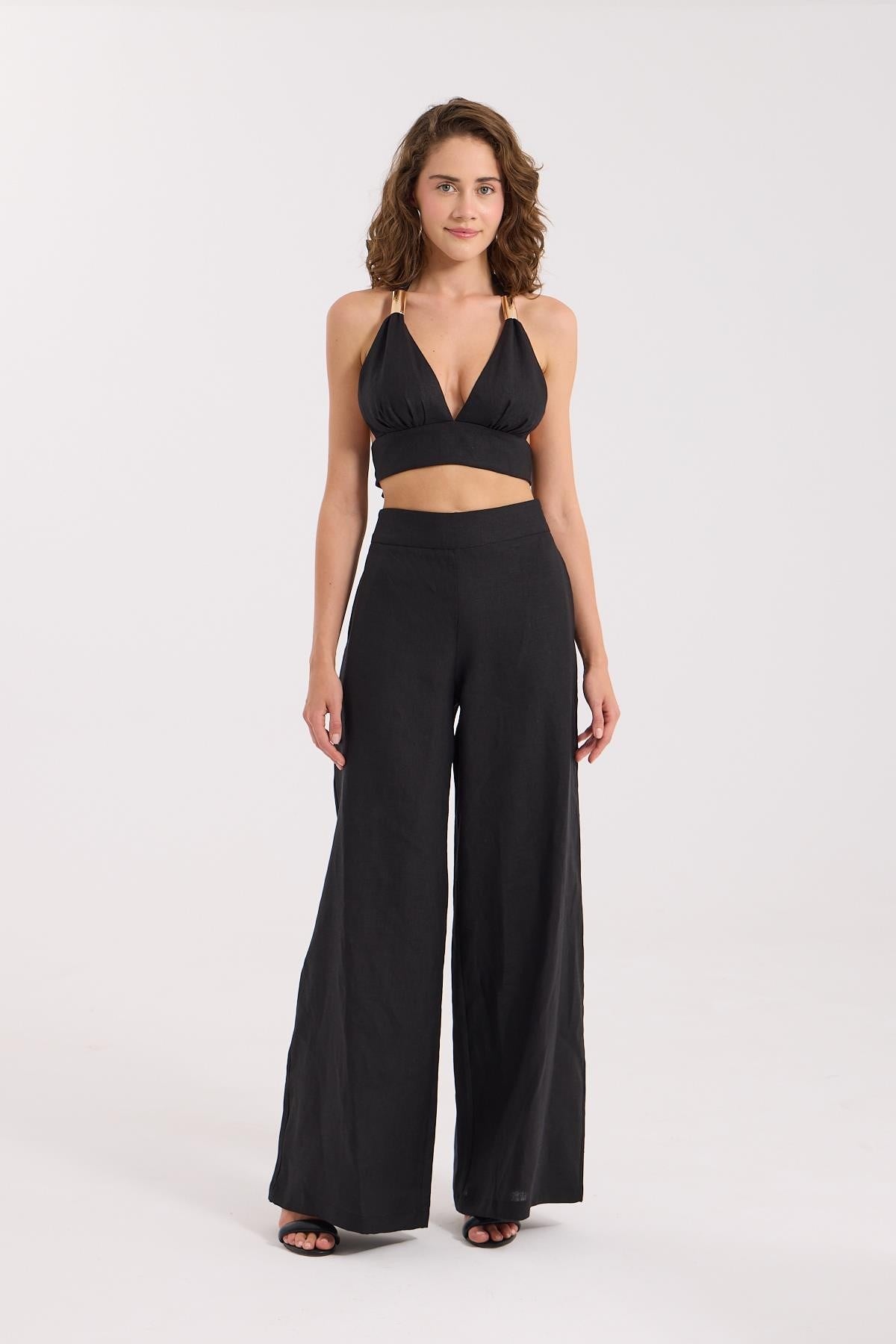 %100 Linen Sarah Bustier Black