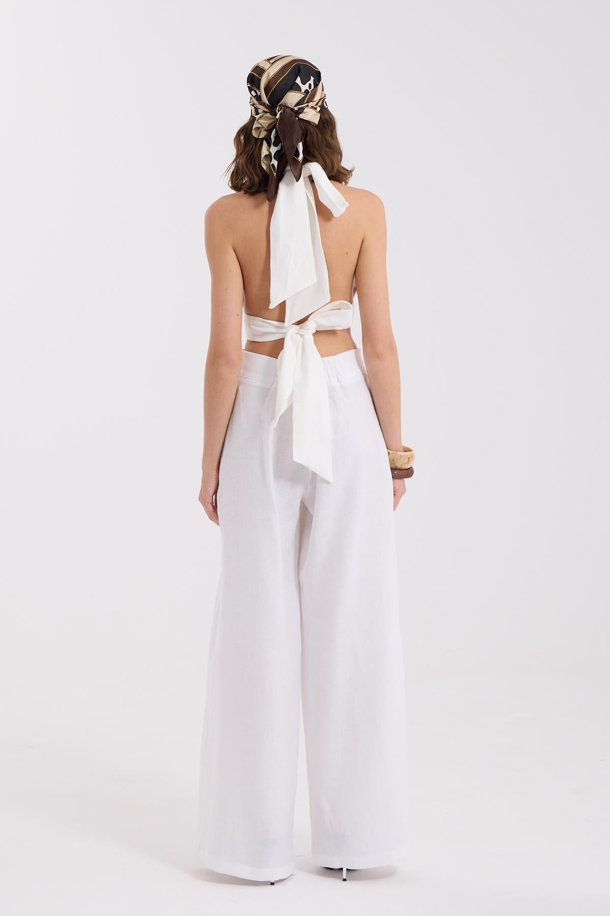 %100 Linen Sarah Bustier White