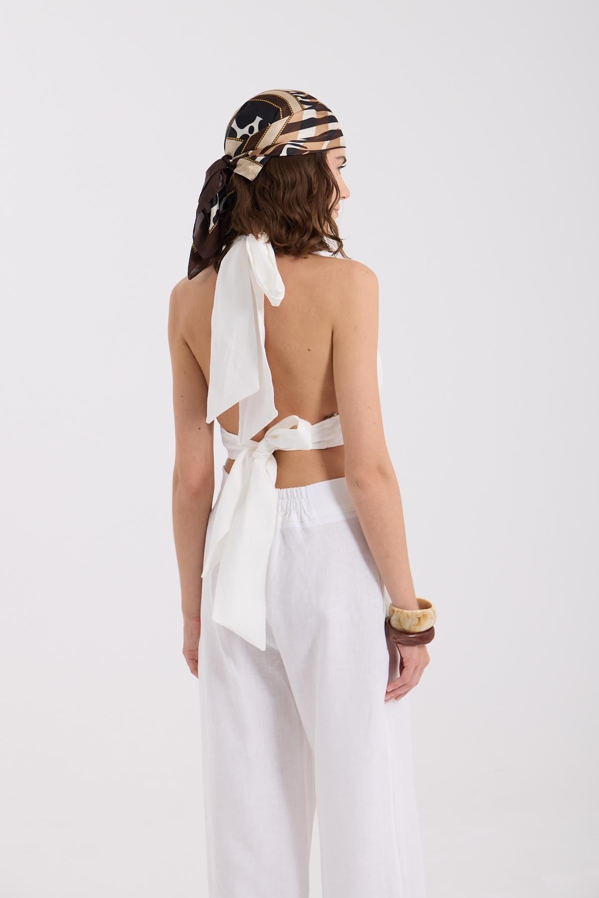 %100 Linen Sarah Bustier White