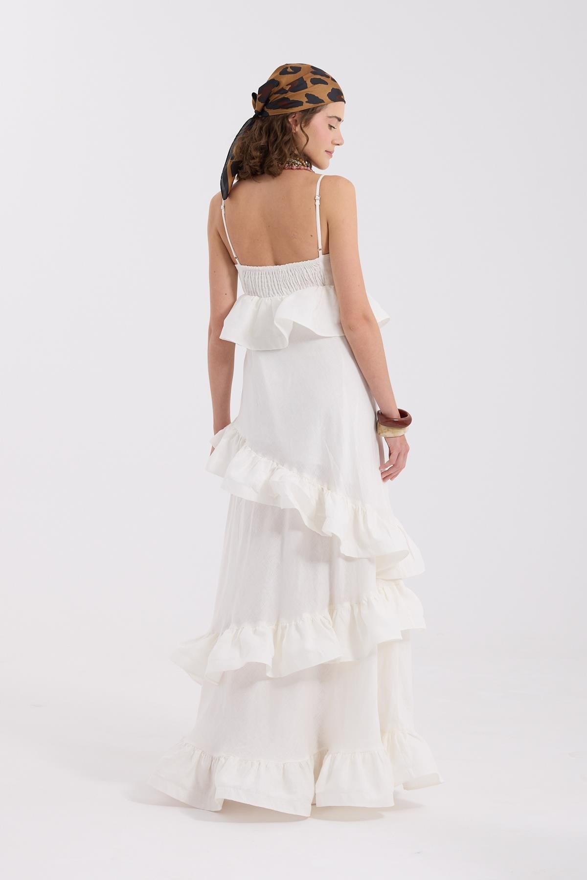 %100 Linen Wawe Maxi Dress White