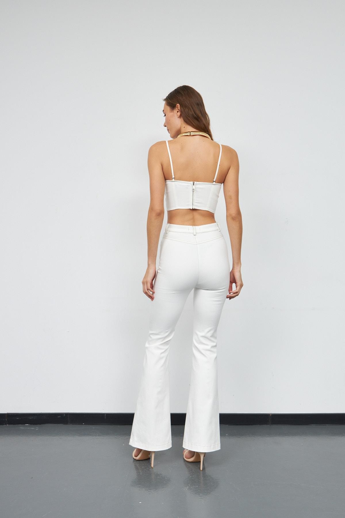 Amore Pocket  İspanyol Paça Pantolon KREM