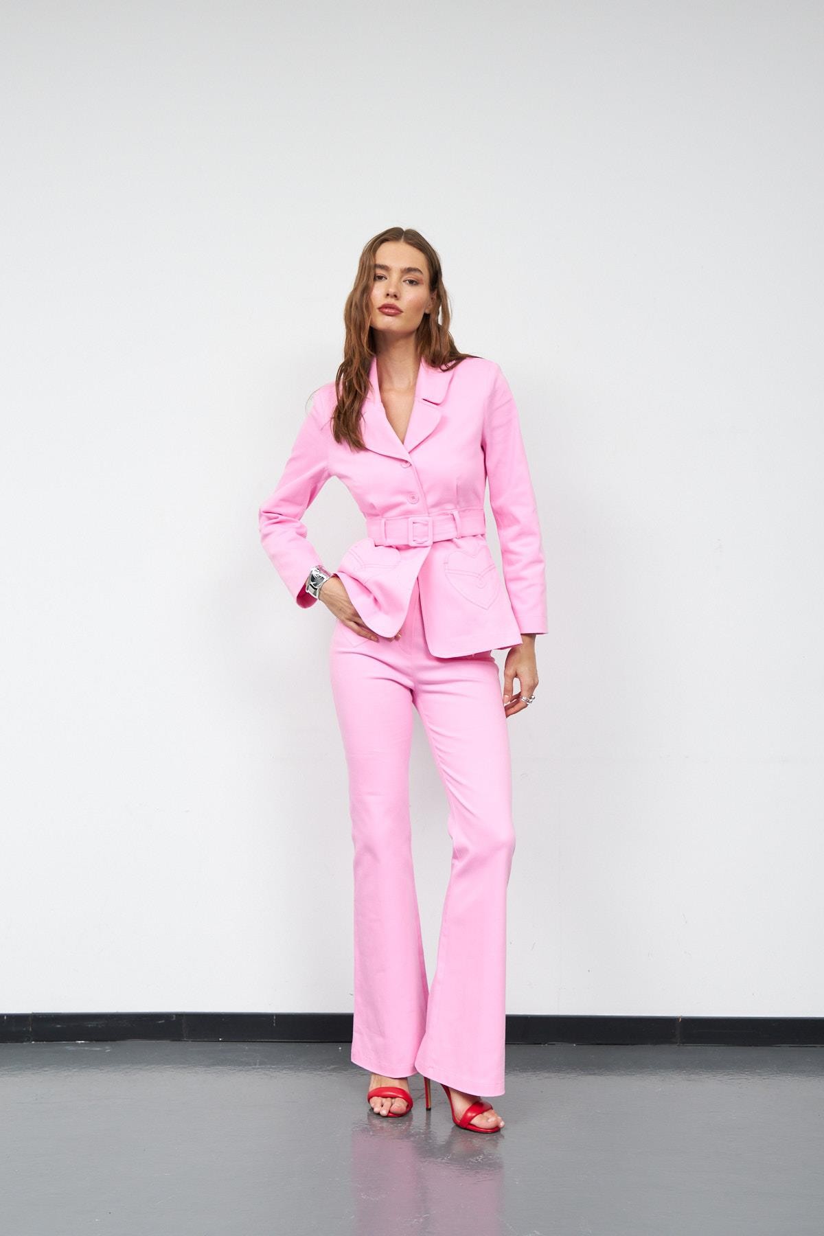 Amore Pocket  Slim Fit Blazer Pembe
