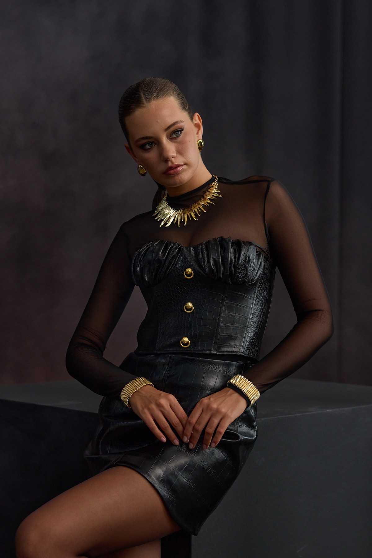 Anastasia Python Bustier Black