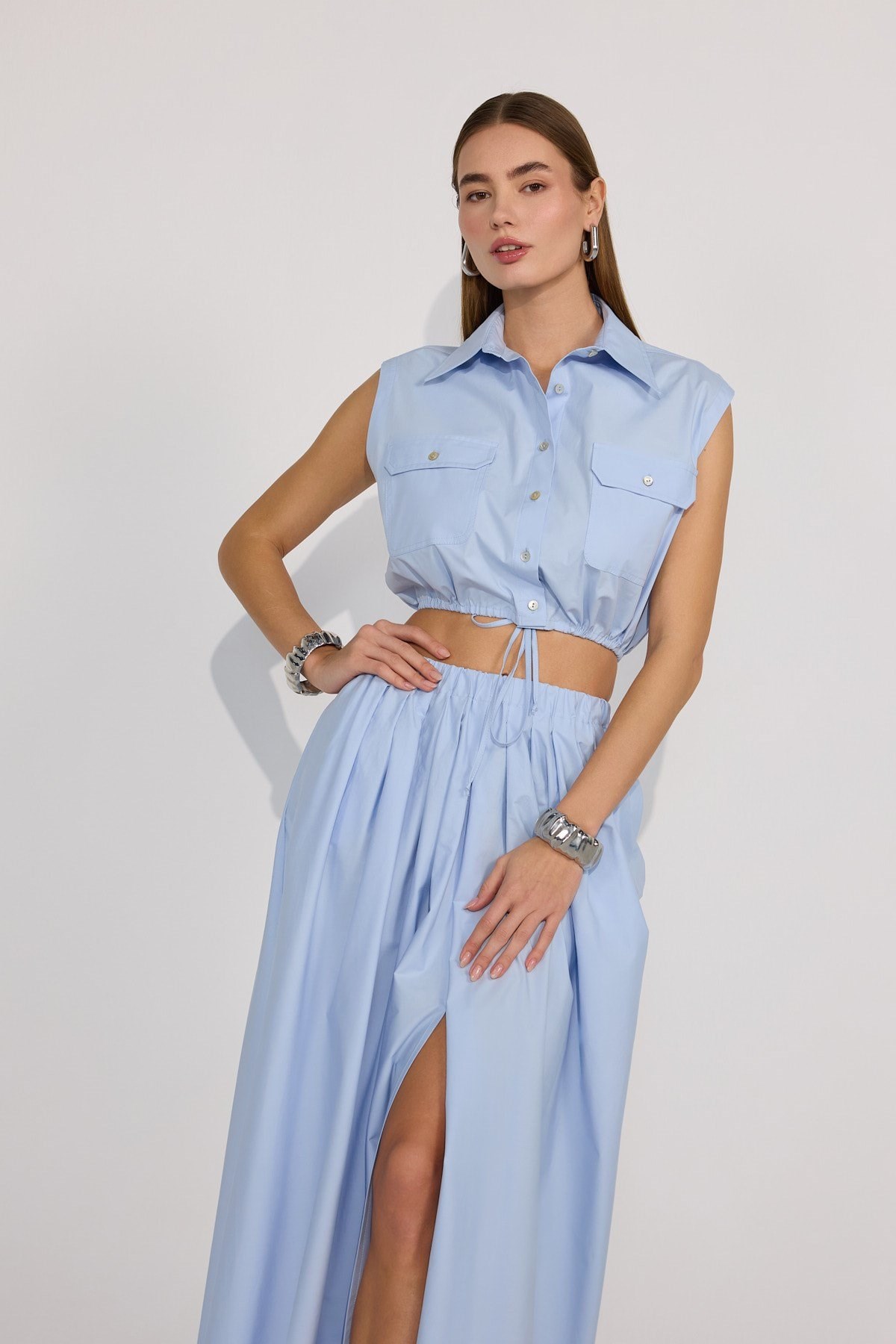 Aria Crop Shirt Blue