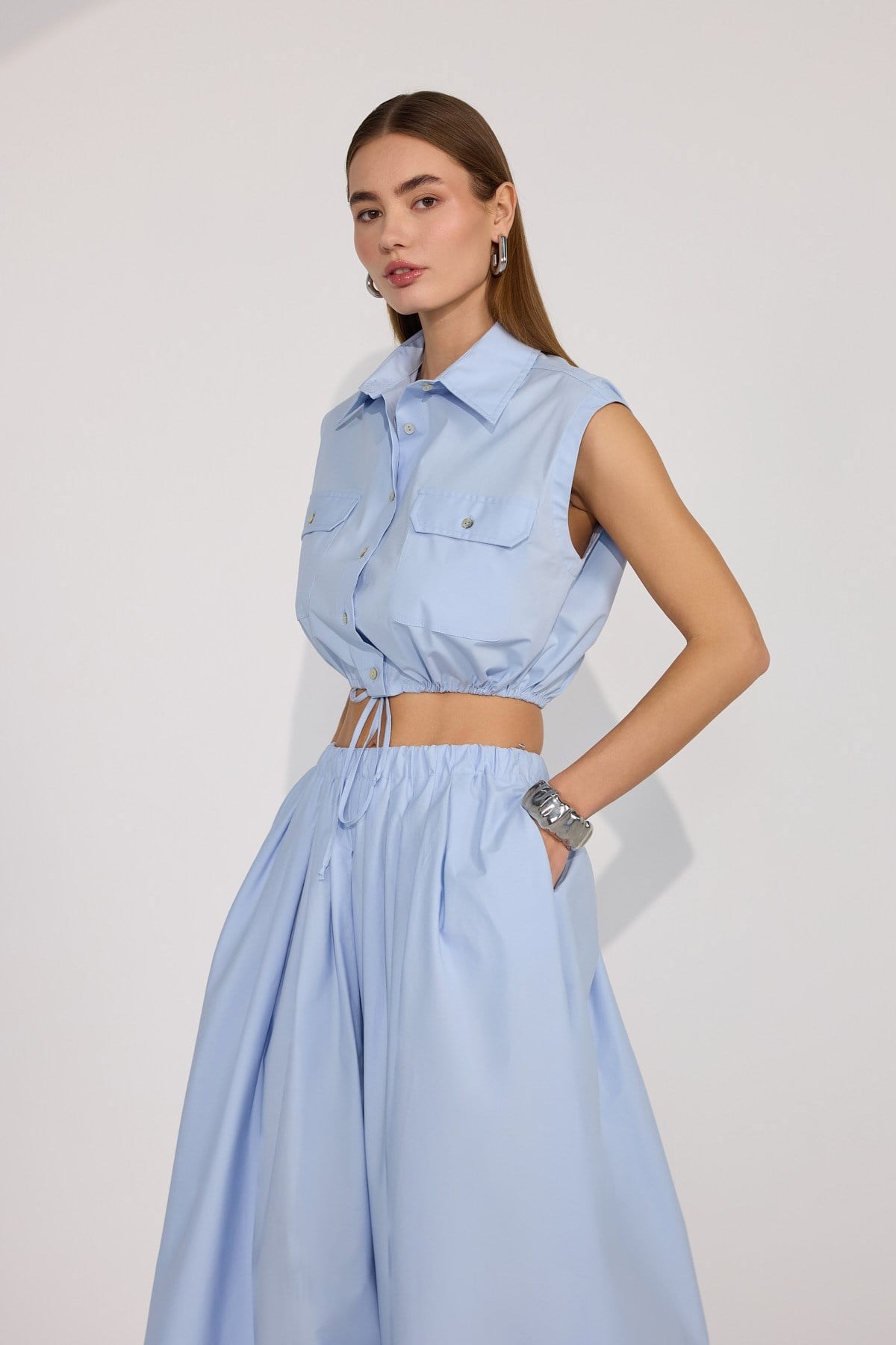 Aria Crop Shirt Blue