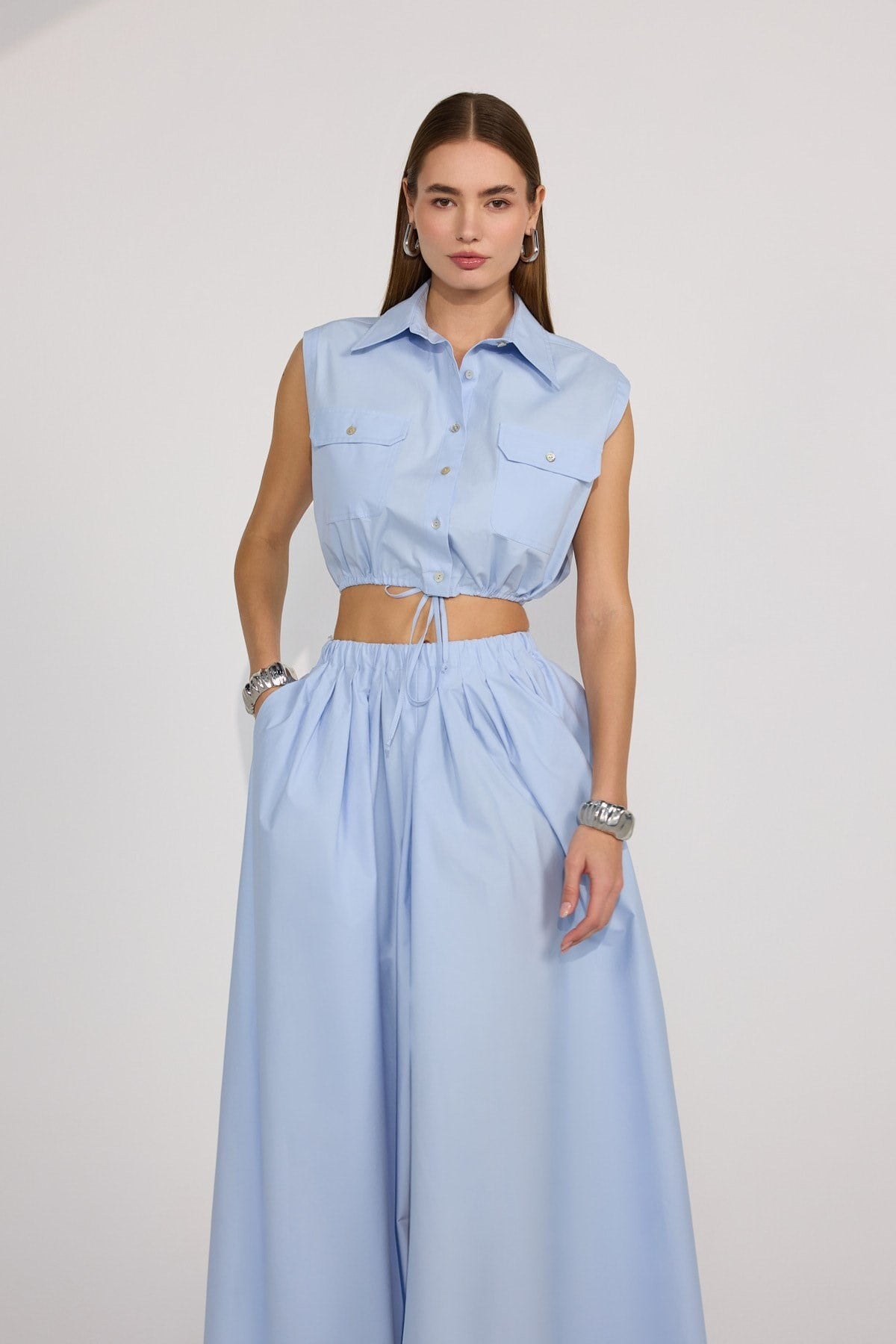 Aria Crop Shirt Blue