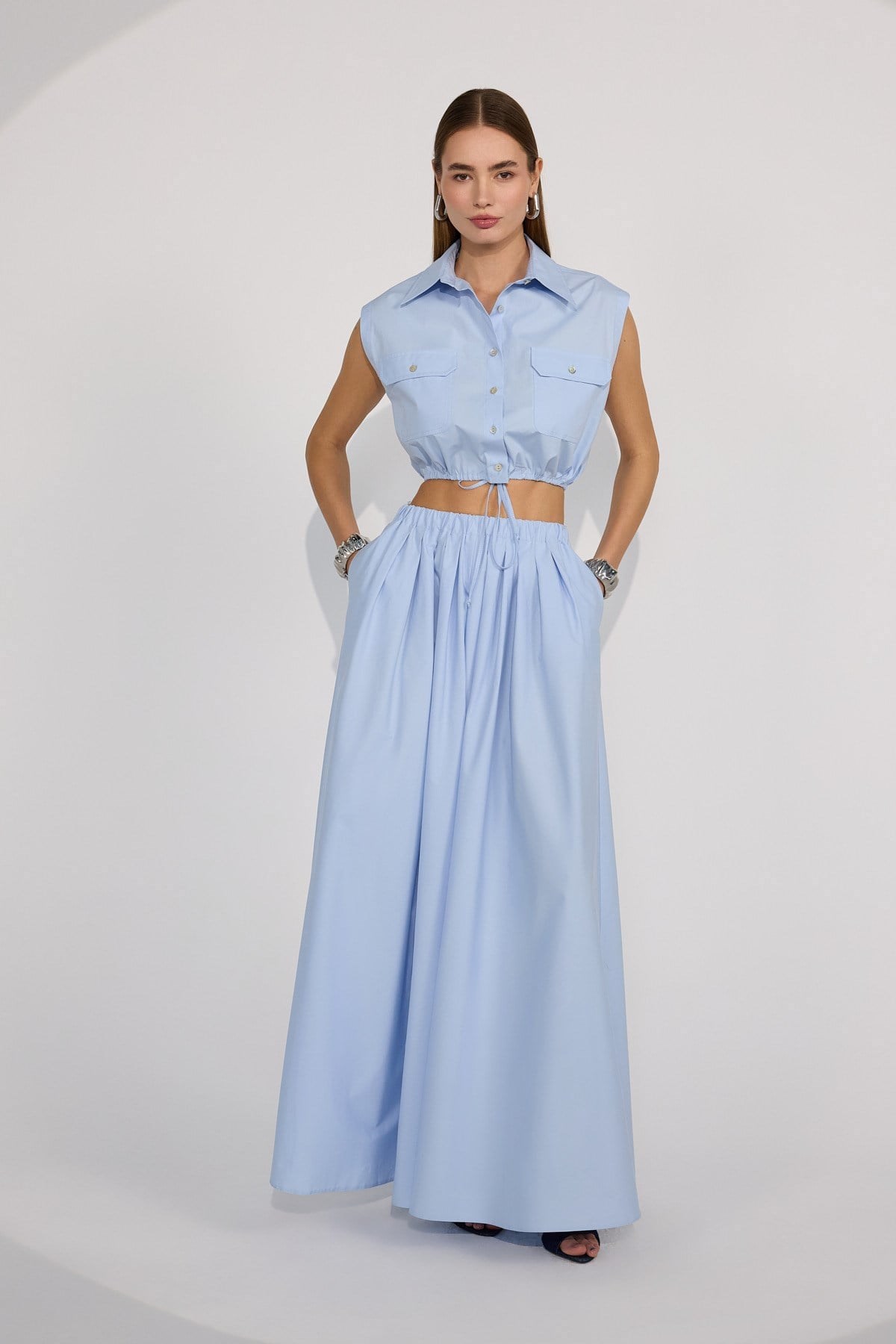 Aria Crop Shirt Blue
