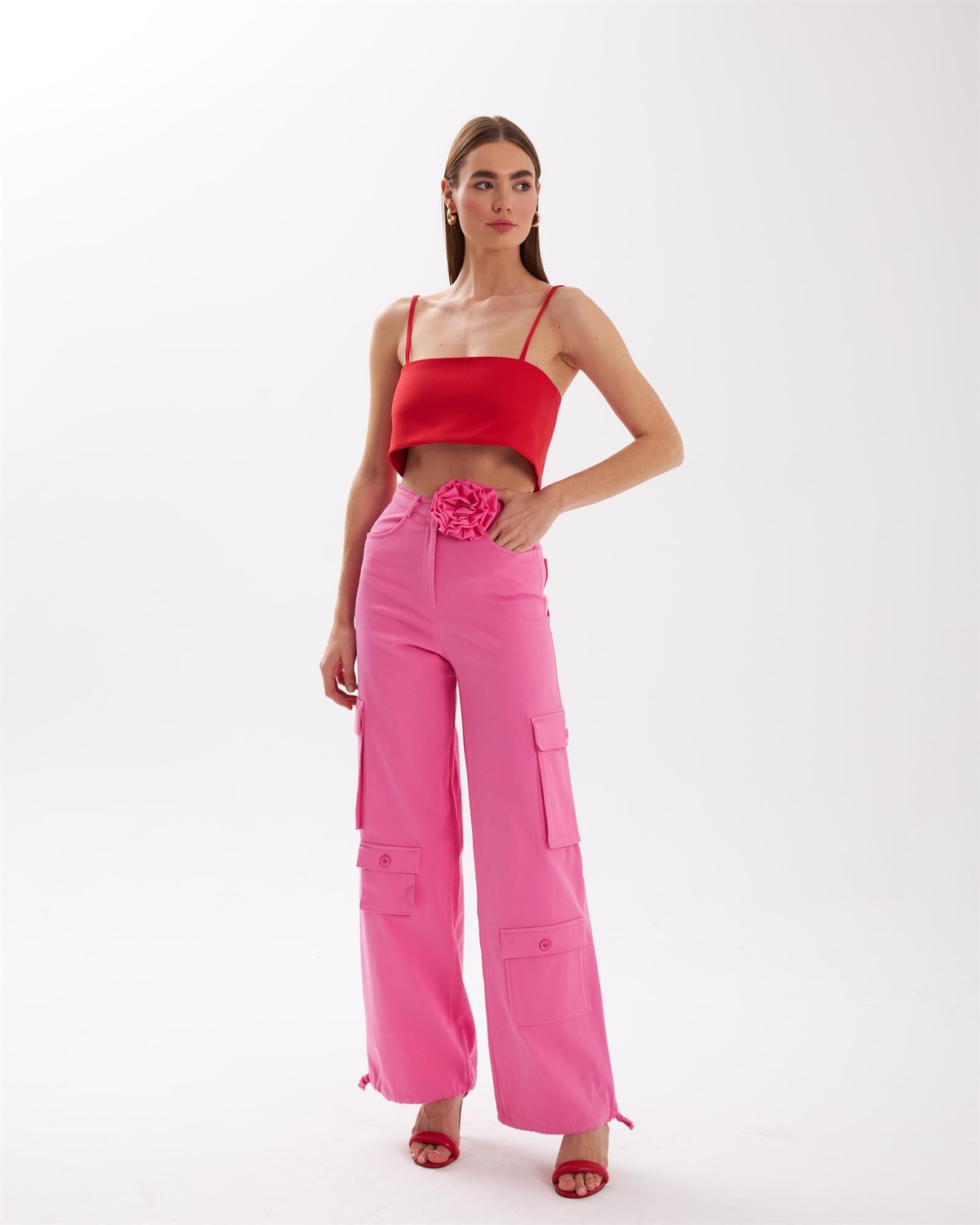 Askılı Basic Krep Top Kırmızı