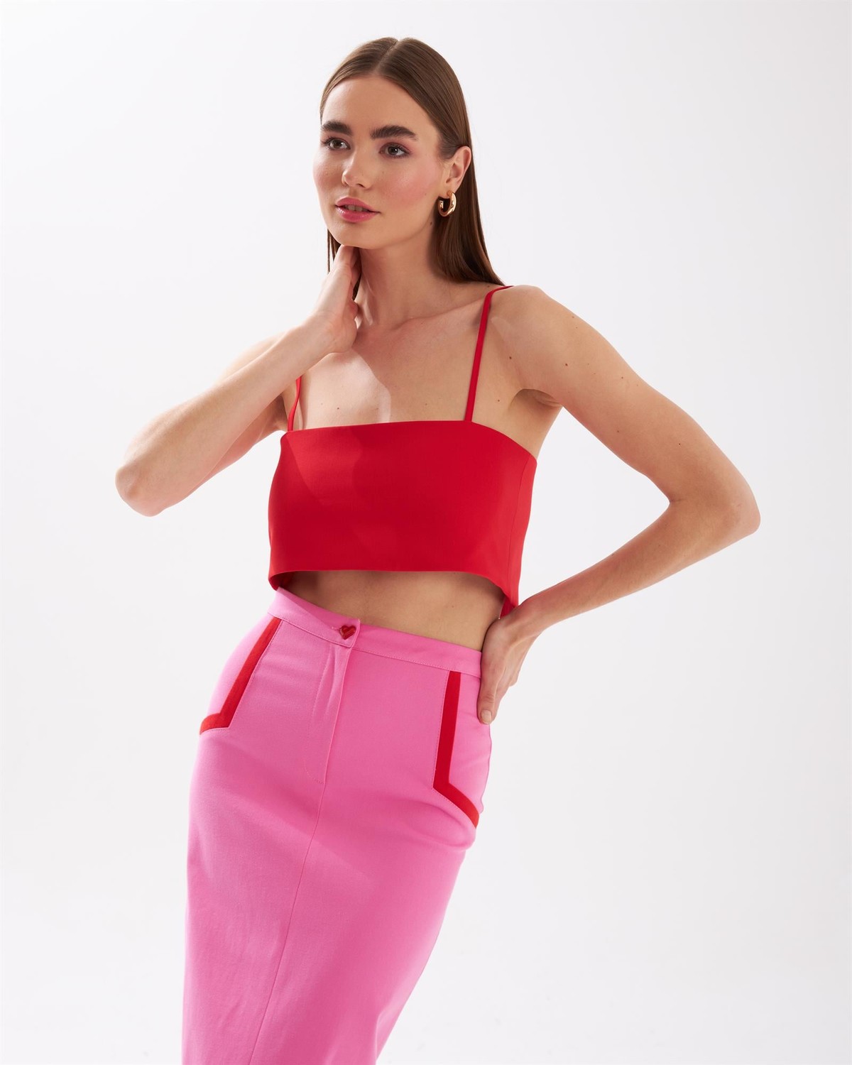 Askılı Basic Krep Top Kırmızı