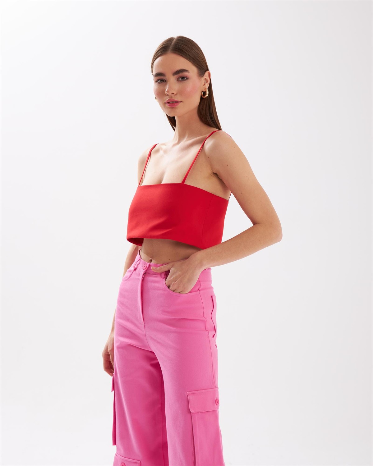 Askılı Basic Krep Top Kırmızı