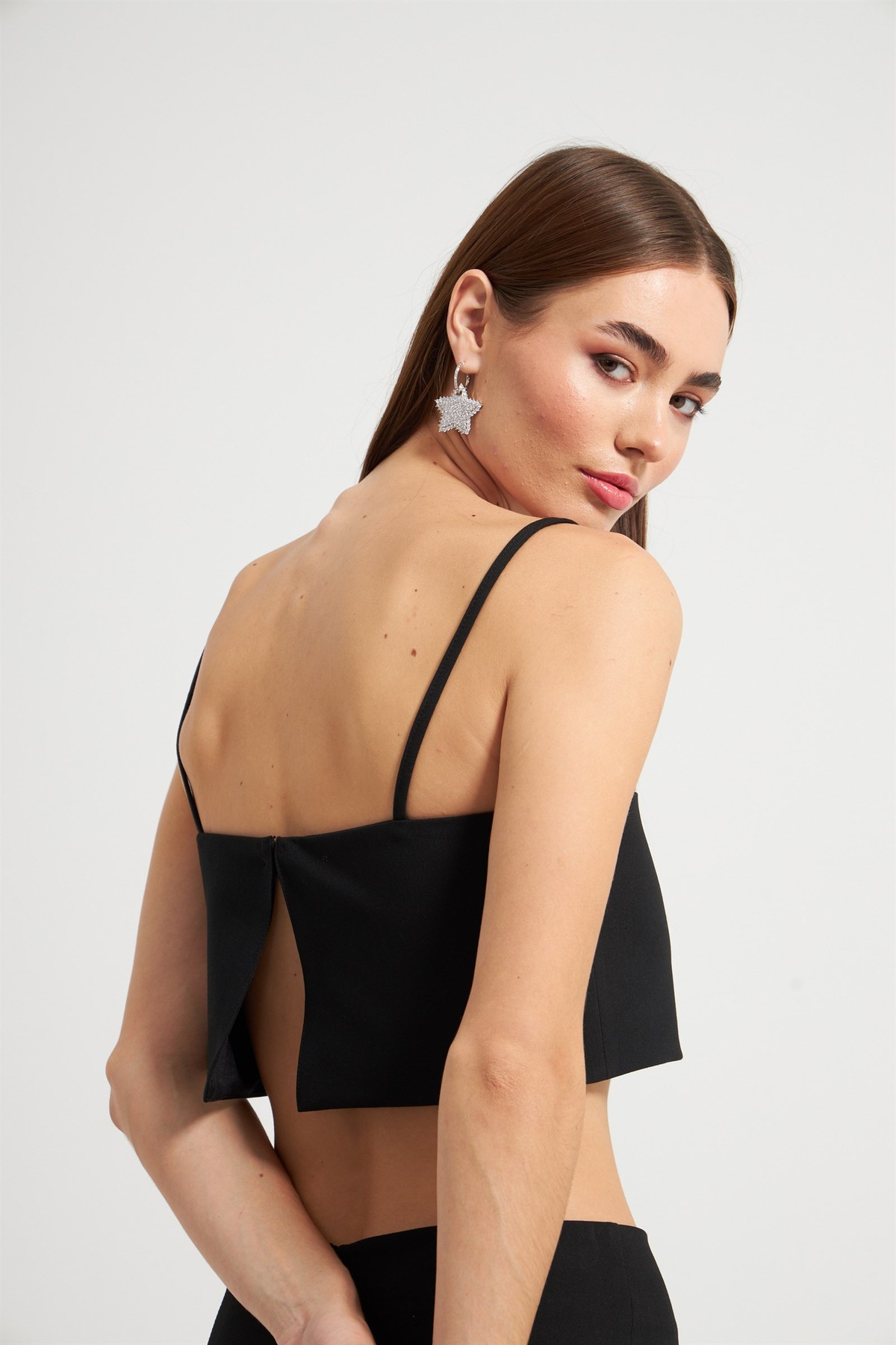 Askılı basic krep top Siyah