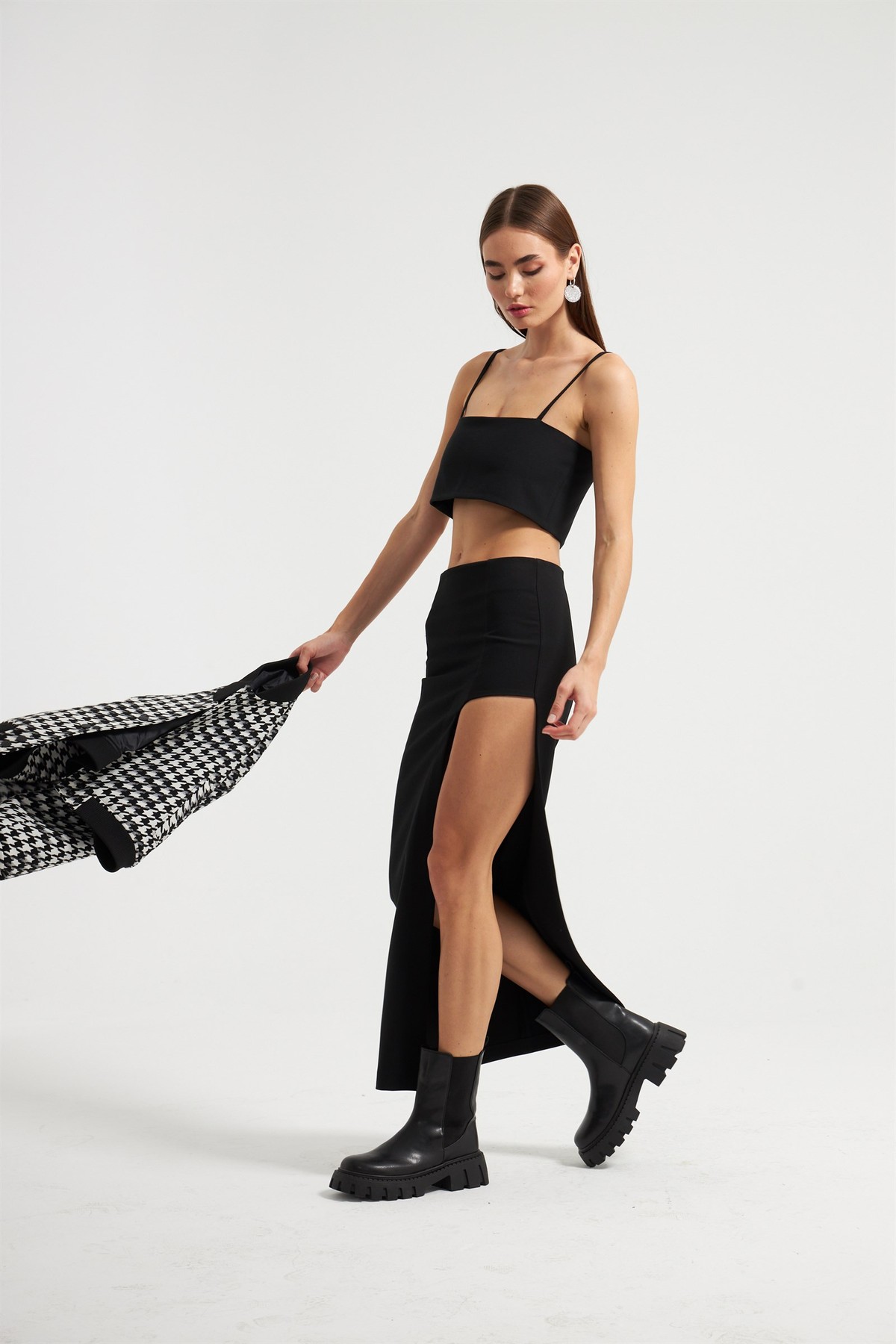 Askılı basic krep top Siyah