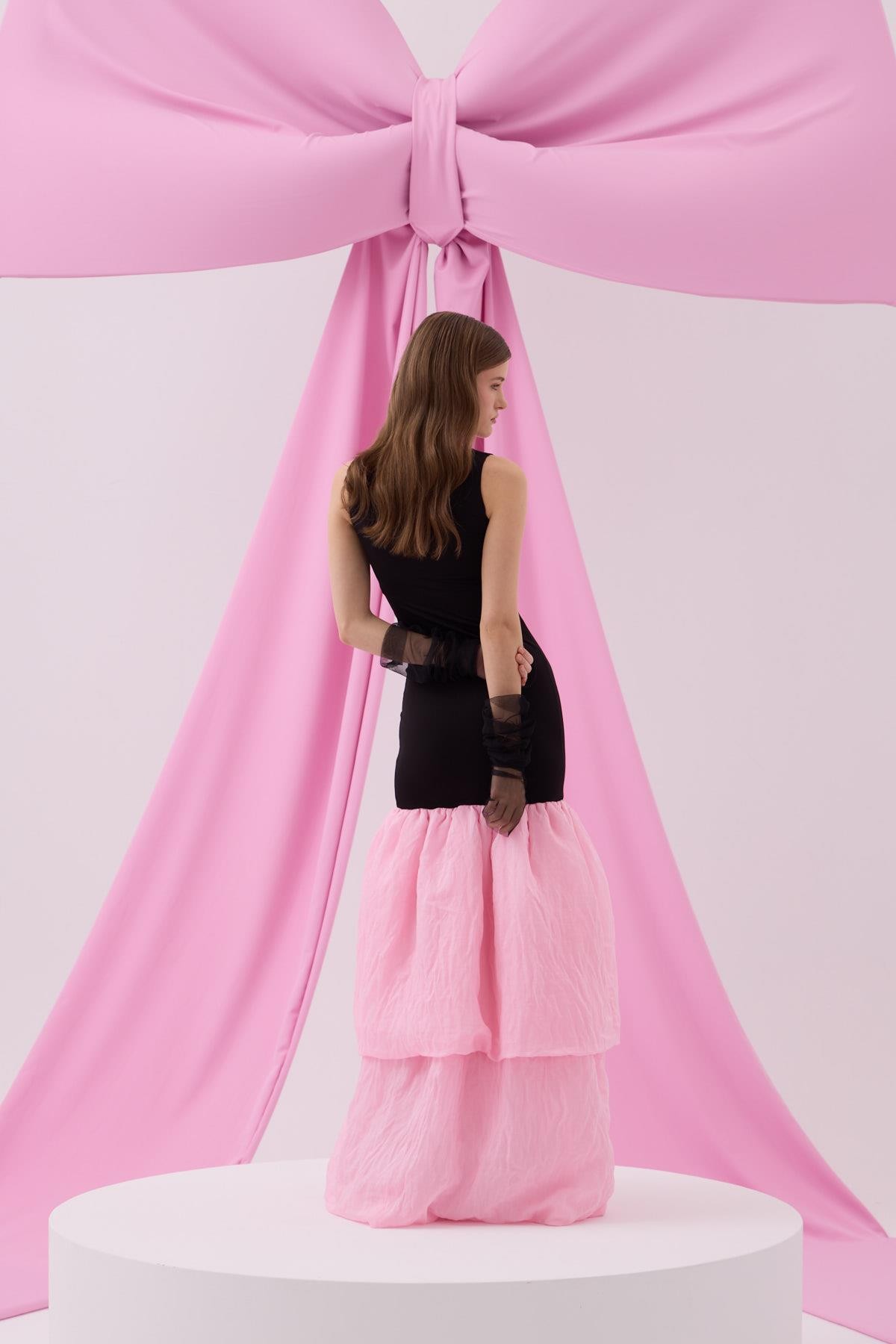 Audrey Maxi Boy Strech Elbise Siyah-Şeker Pembe