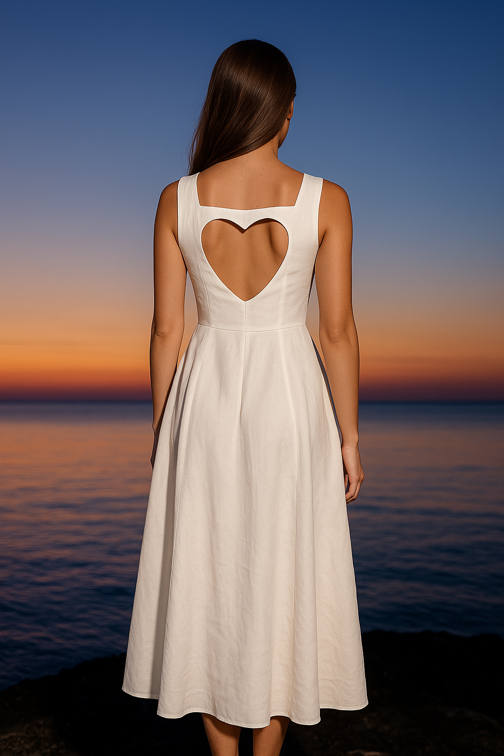 Back to Love 100% Keten Elbise Beyaz