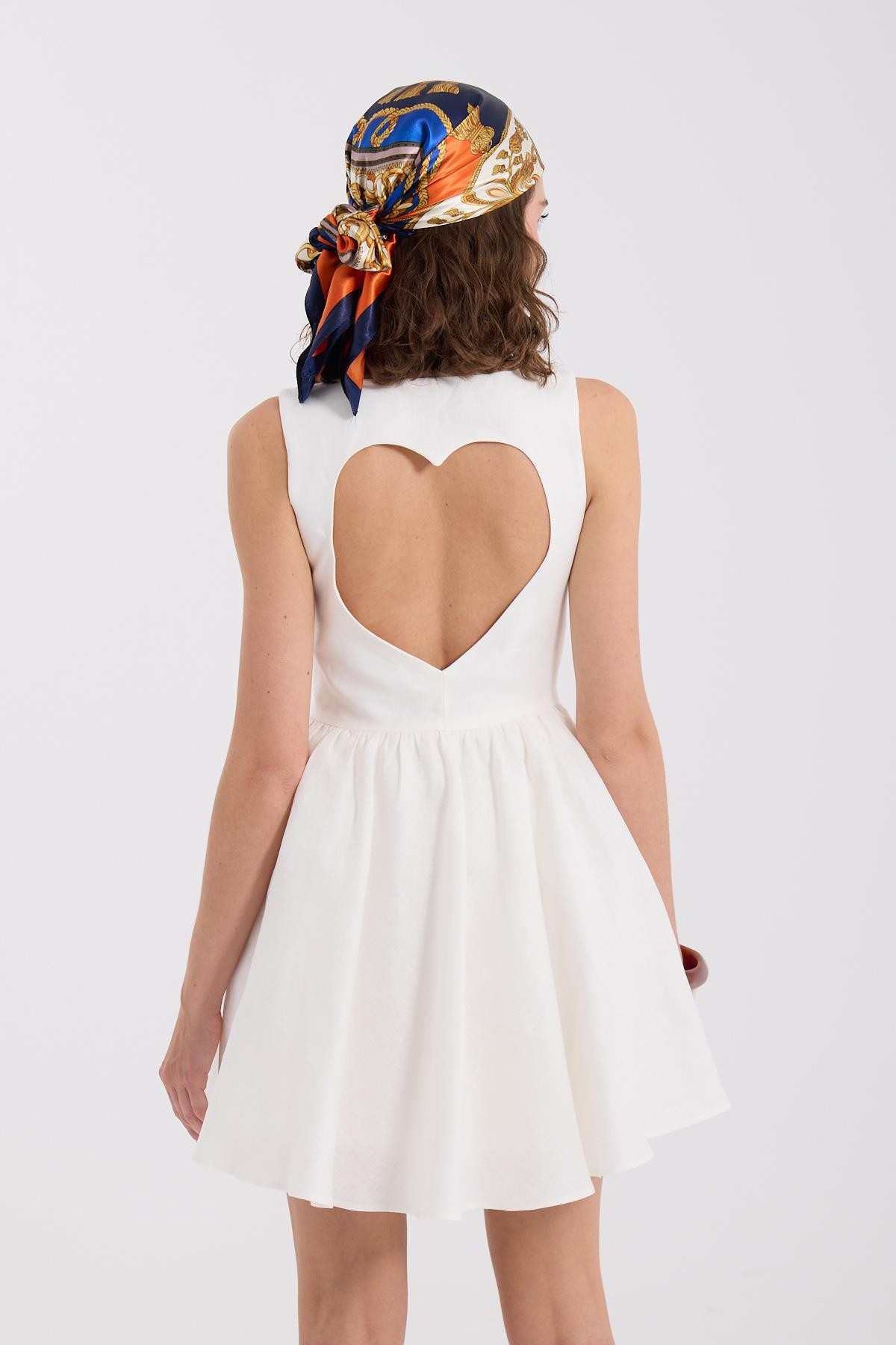 Back to Love 100% Keten Mini  Elbise Beyaz