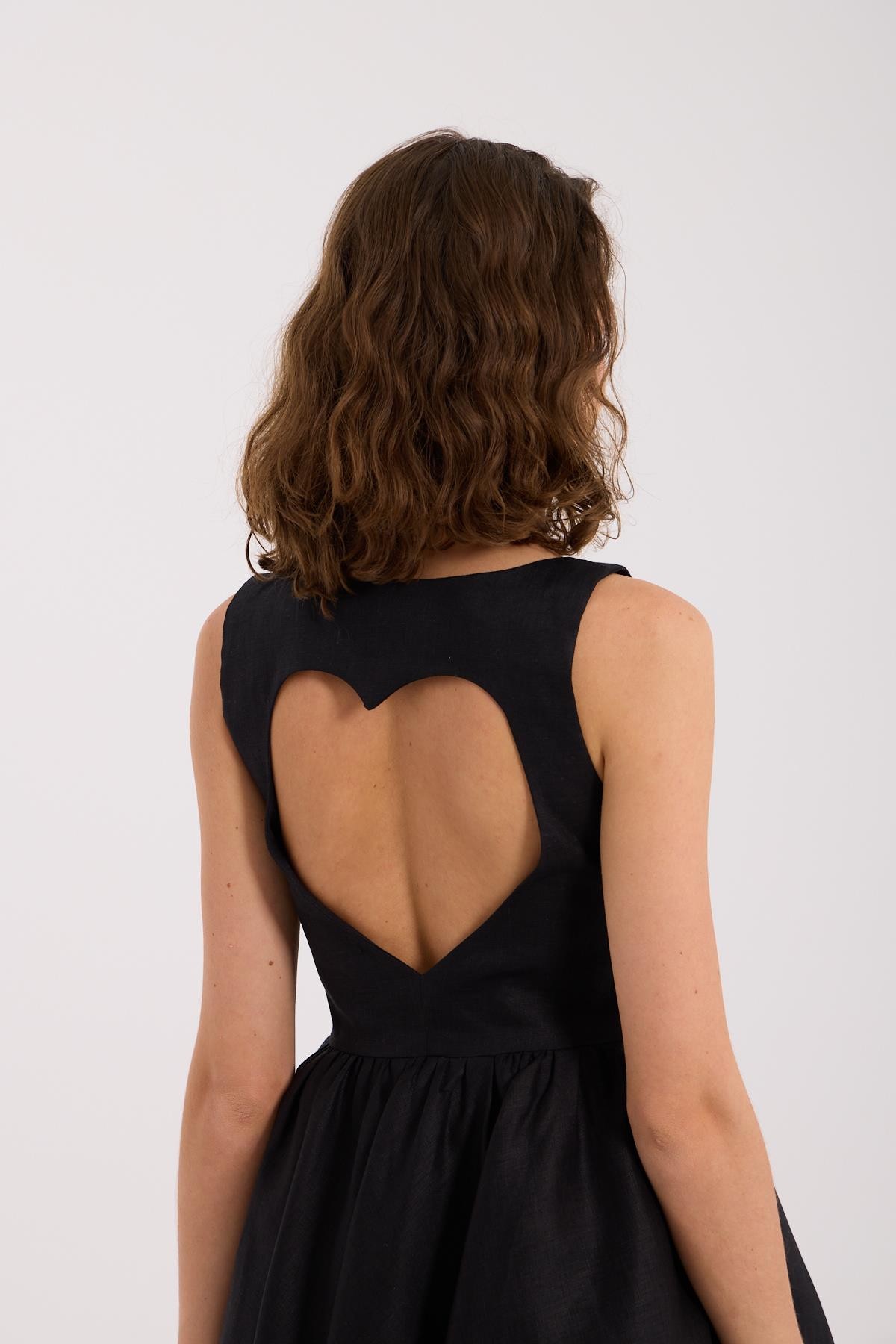 Back to Love 100% Keten Mini  Elbise Siyah