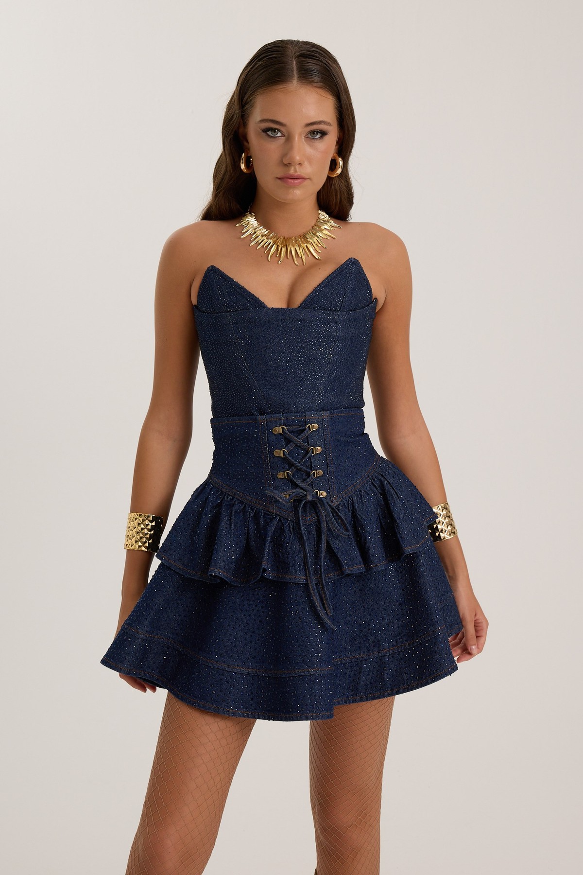 Belle de Jour Cyrstal Denim Mini Skirt DARK BLUE