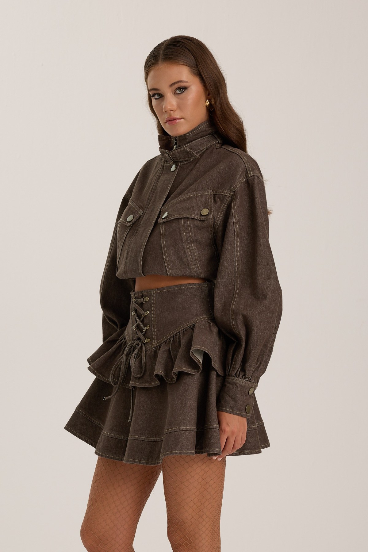Belle de Jour Denim Mini Skirt CHOCOLATE