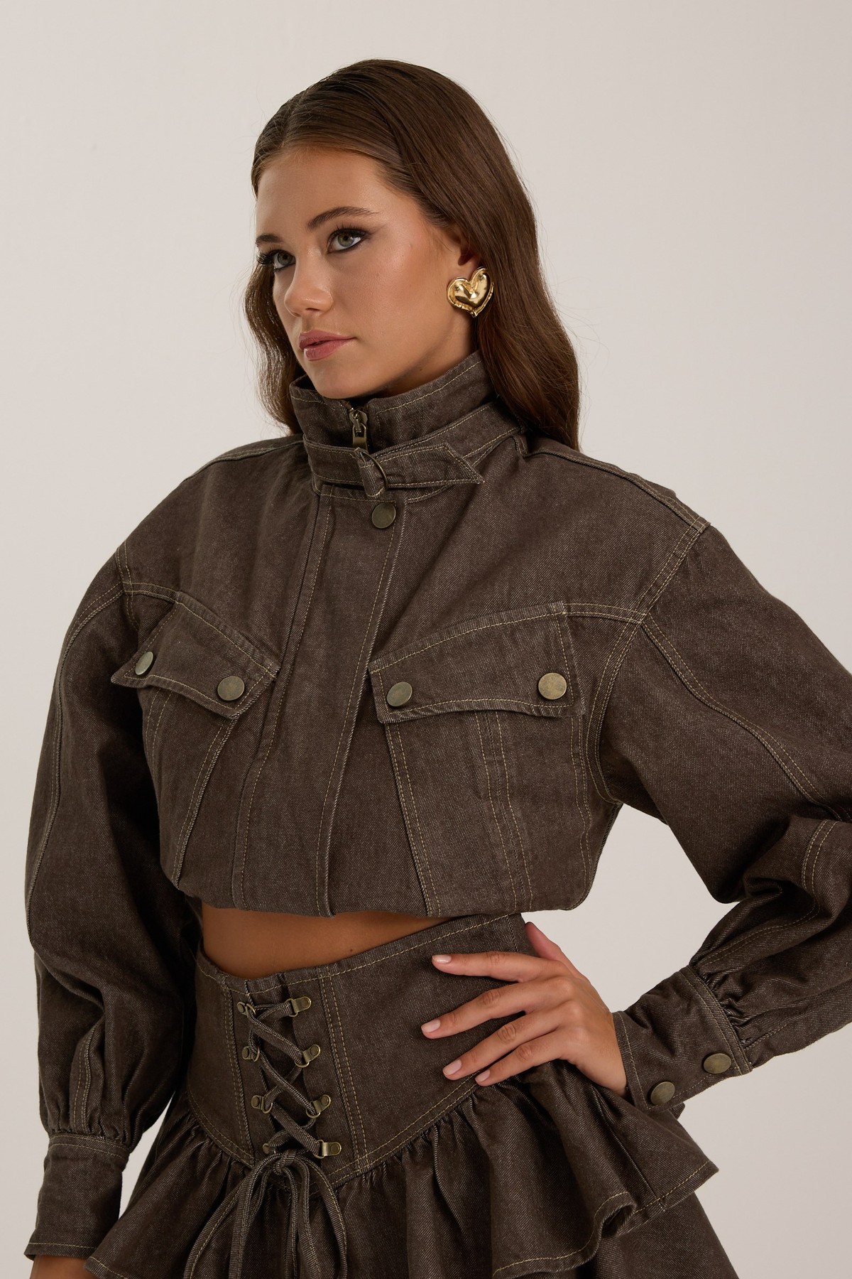 Belle de Jour Denim Mini Skirt CHOCOLATE