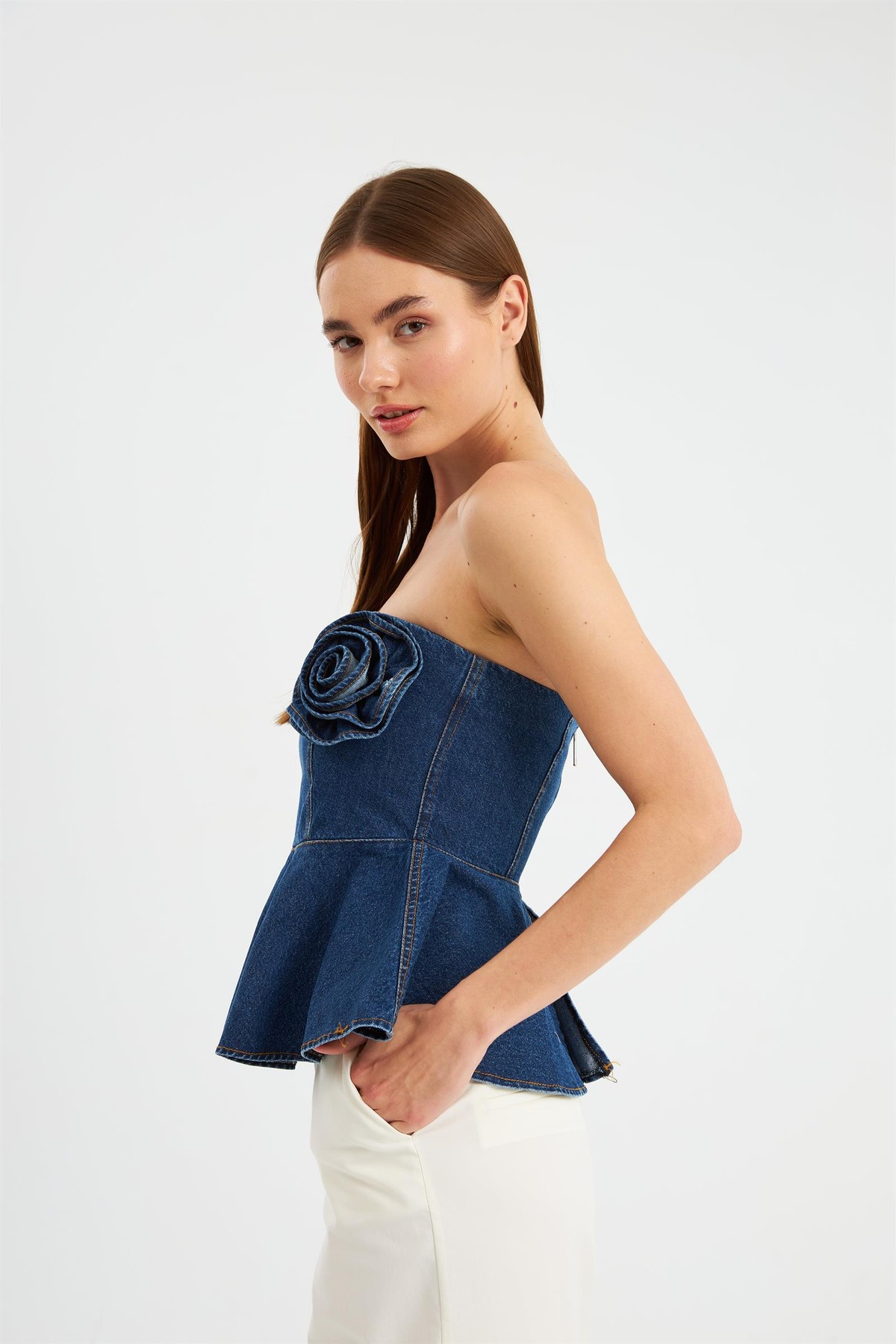 Bloom Serisi Peony Denim Büstiyer Denim