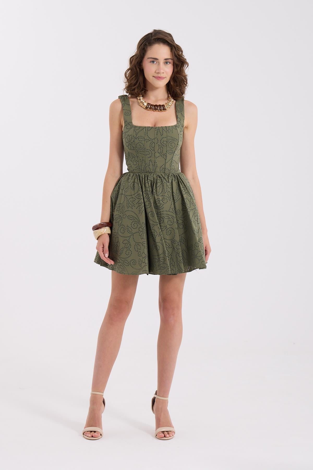 Blooming Grace Straplez Mini Boy Elbise Haki