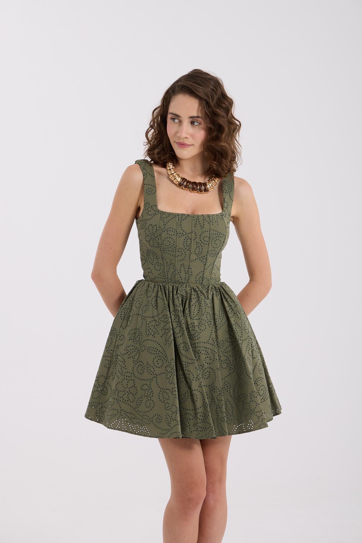 Blooming Grace Straplez Mini Boy Elbise Haki