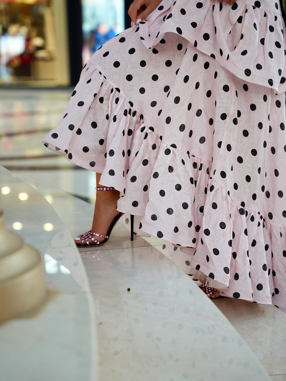 Charlotte Polka %100 Linen Maxi Skirt Pink