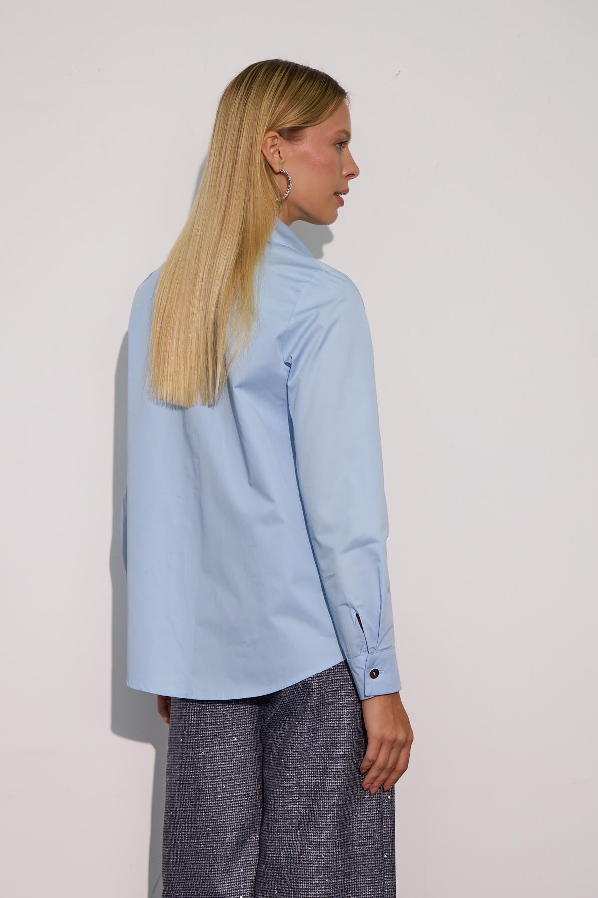 Cindy %100 Cotton Uzun Basic Gömlek AÇIK MAVİ