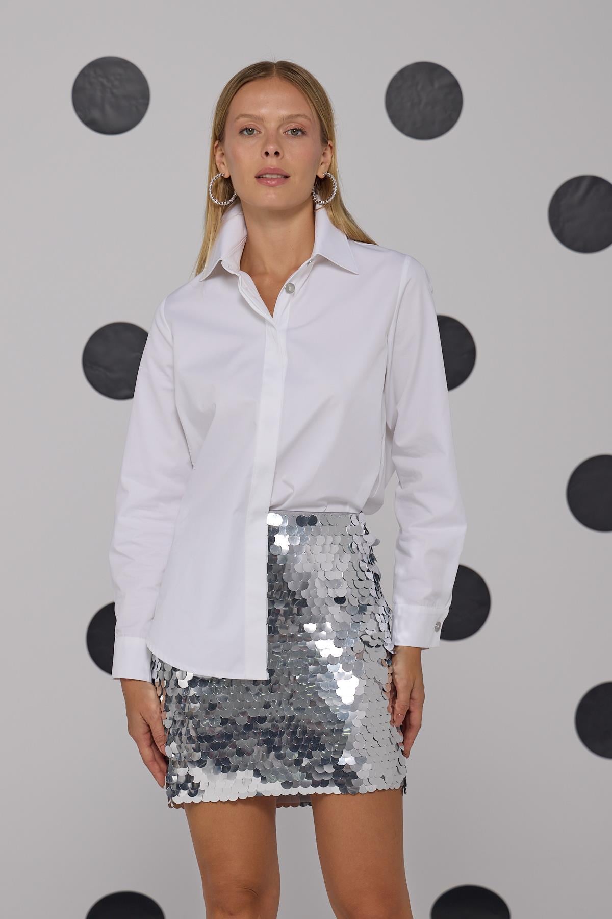 Cindy %100 Cotton Uzun Basic Gömlek Beyaz