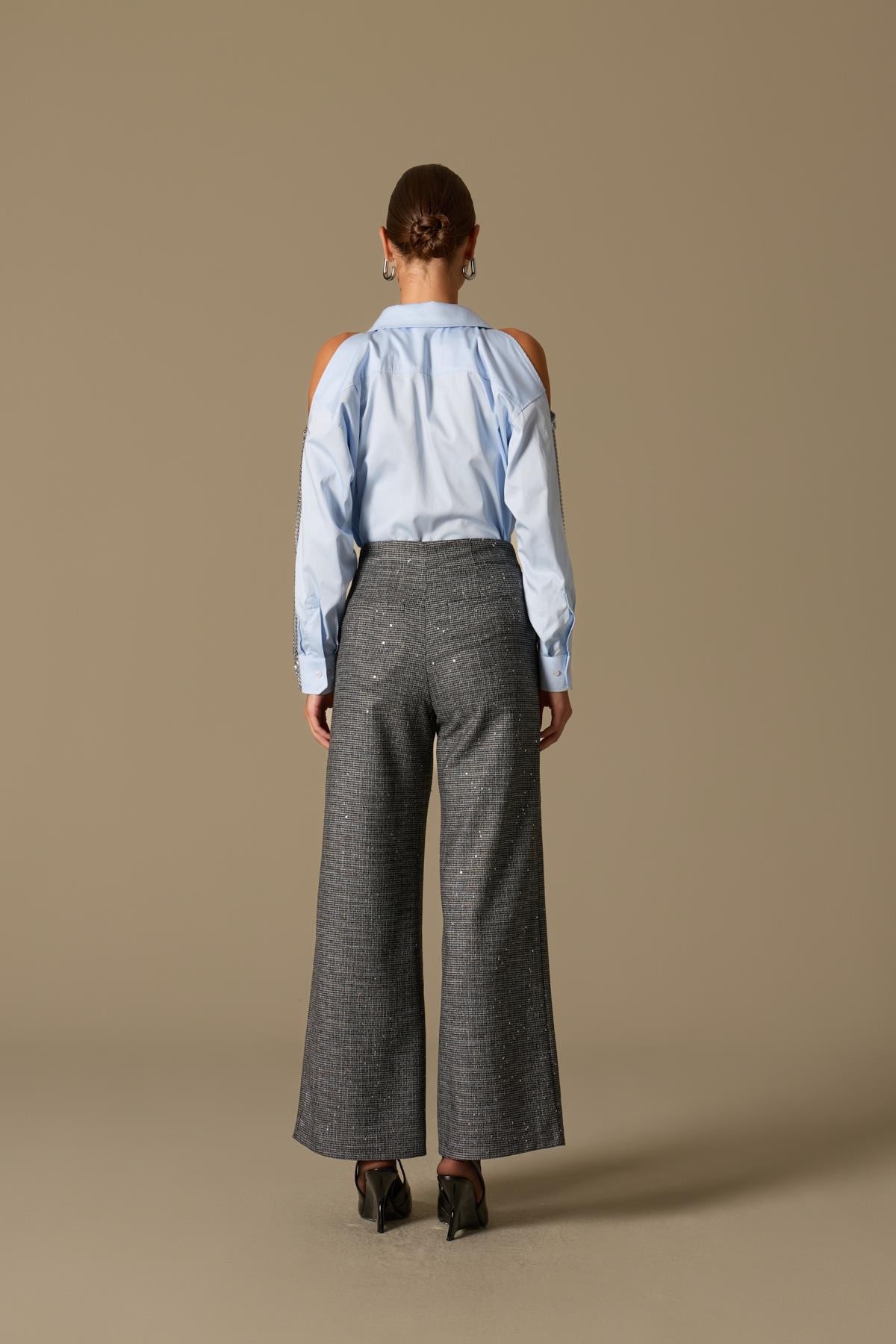 City Chic Payet Detaylı Kemerli Kumaş Pantolon SİYAH-GÜMÜŞ
