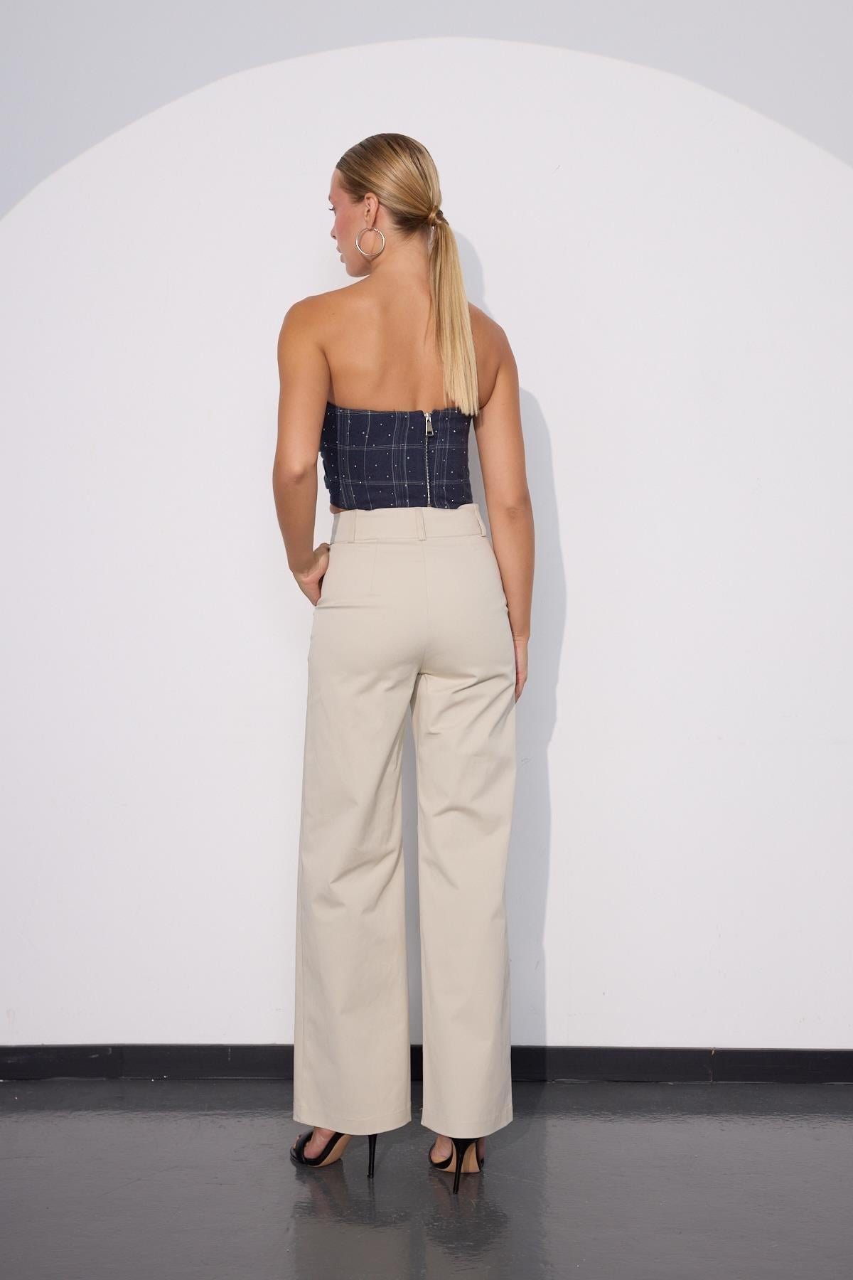Citylife Recycled Fabric Straight Pants Beige