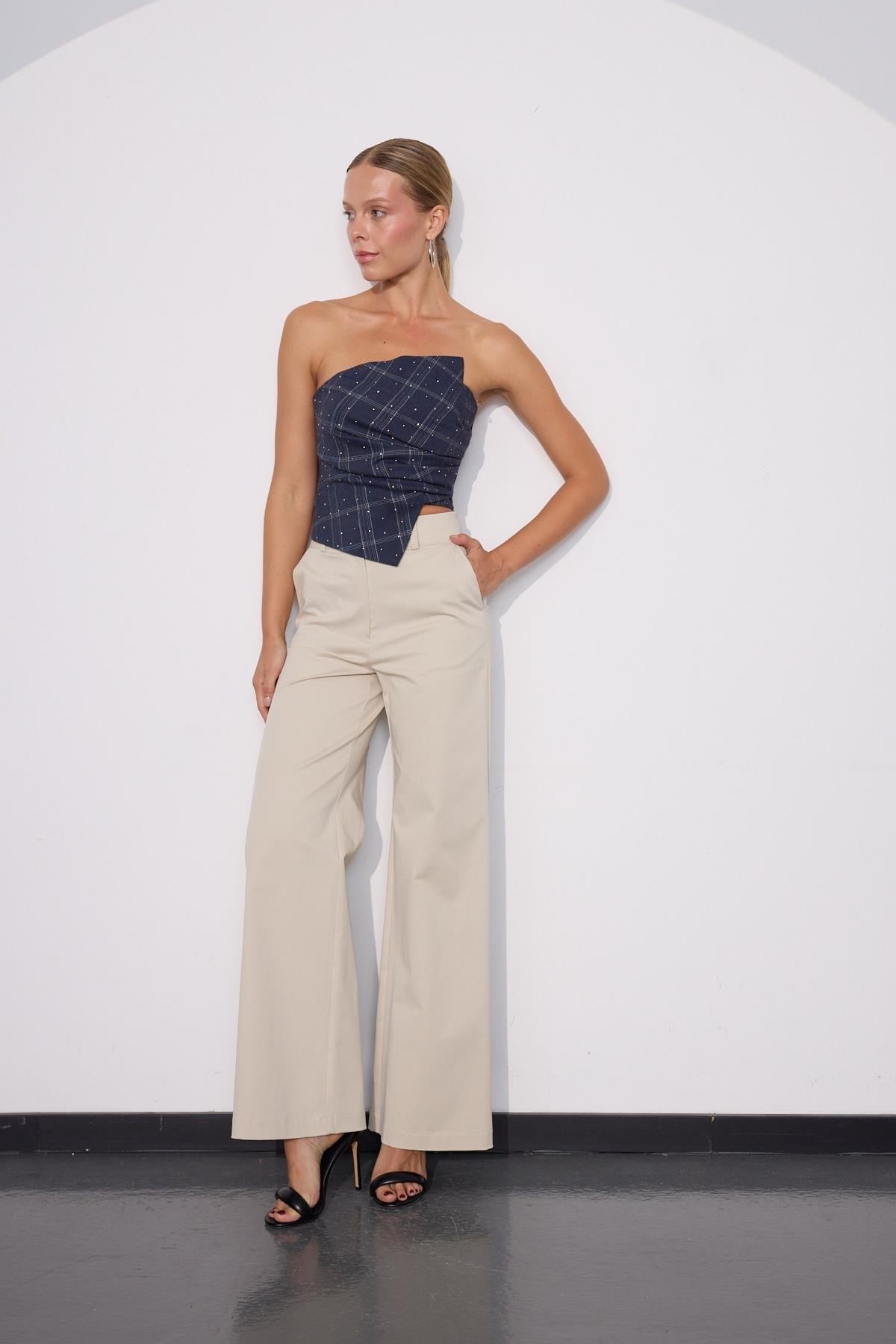 Citylife Recycled Fabric Straight Pants Beige